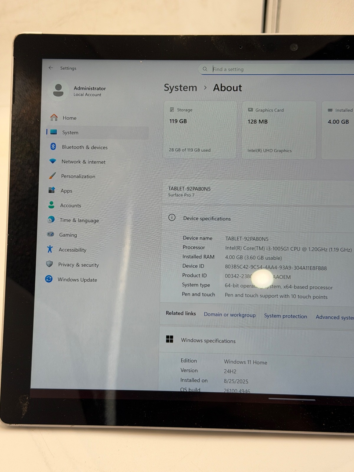 Microsoft Surface Pro 7 1866 13″ i3-1005G1 1.2GHz 4GB RAM 128GB SSD WINDOWS 11