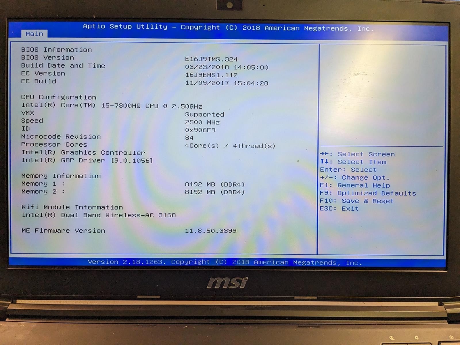 MSI MS-16J9 I5-7300HQ @ 2.50GHz, 16GB RAM, NO HDD/OS