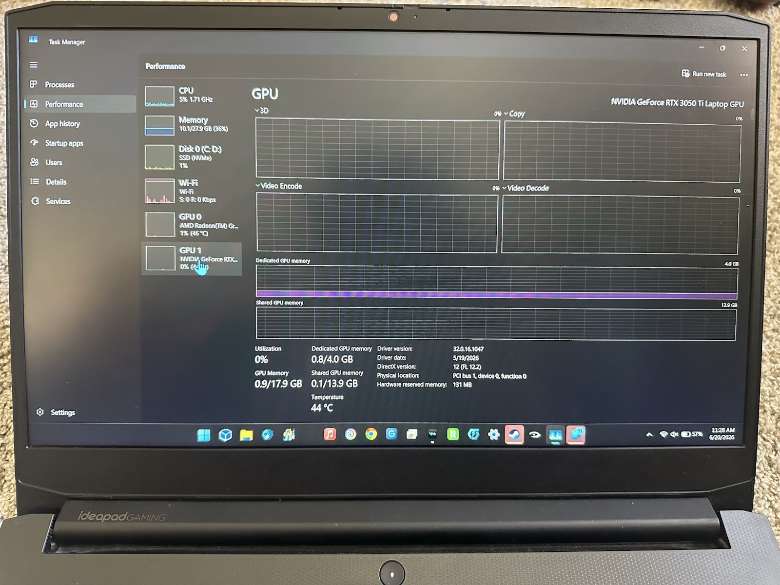 Lenovo IdeaPad Gaming 3 Laptop 32gb RAM 1Tb ssd Ryzen 5 5600H, RTX 3050 Ti,
