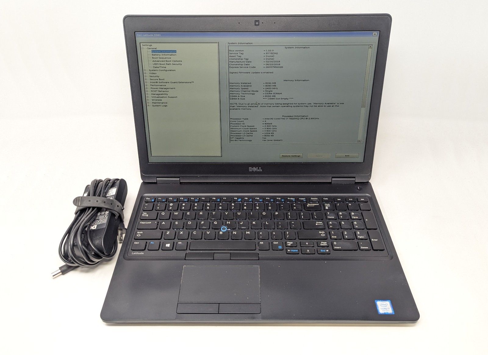 Dell Latitude 5580 – 15.6″ Intel Core i7-7820HQ 2.9 GHz 8GB DRDR4 RAM No OS/SSD