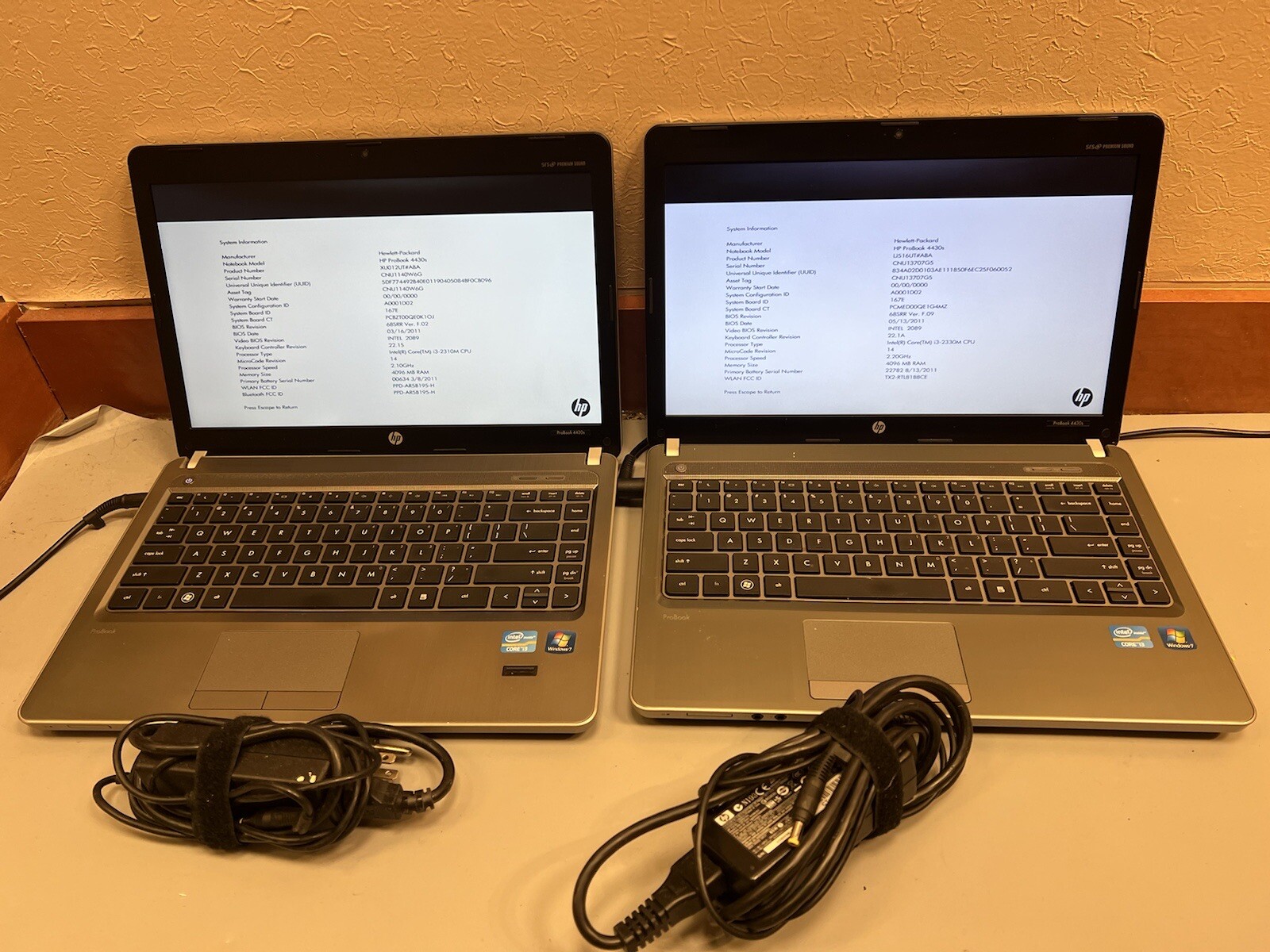 Lot of 2 HP Probook 4430s Intel Core i3-2310M 2.10GHz 4GB RAM 500GB HDD WEBCAM