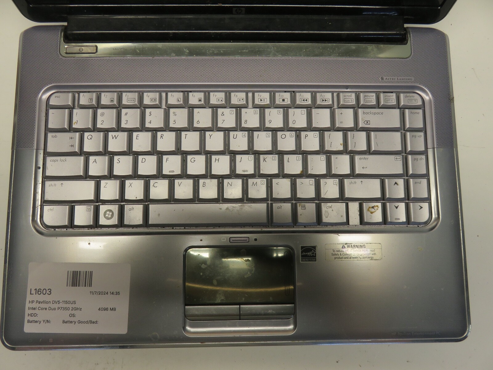 HP Pavilion DV5-1150US Intel Core Duo P7350 2GHz 4096 MB NO HDD No Batt