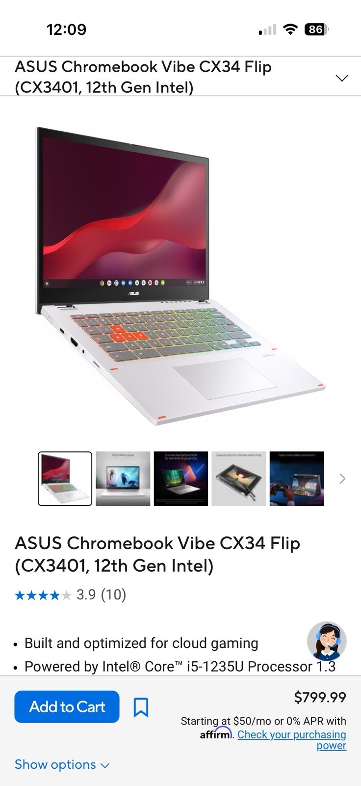 ASUS Chromebook Vibe CX34 Flip 14″ Touch 8gb/256gb, CX3401FBA-DH586T-S
