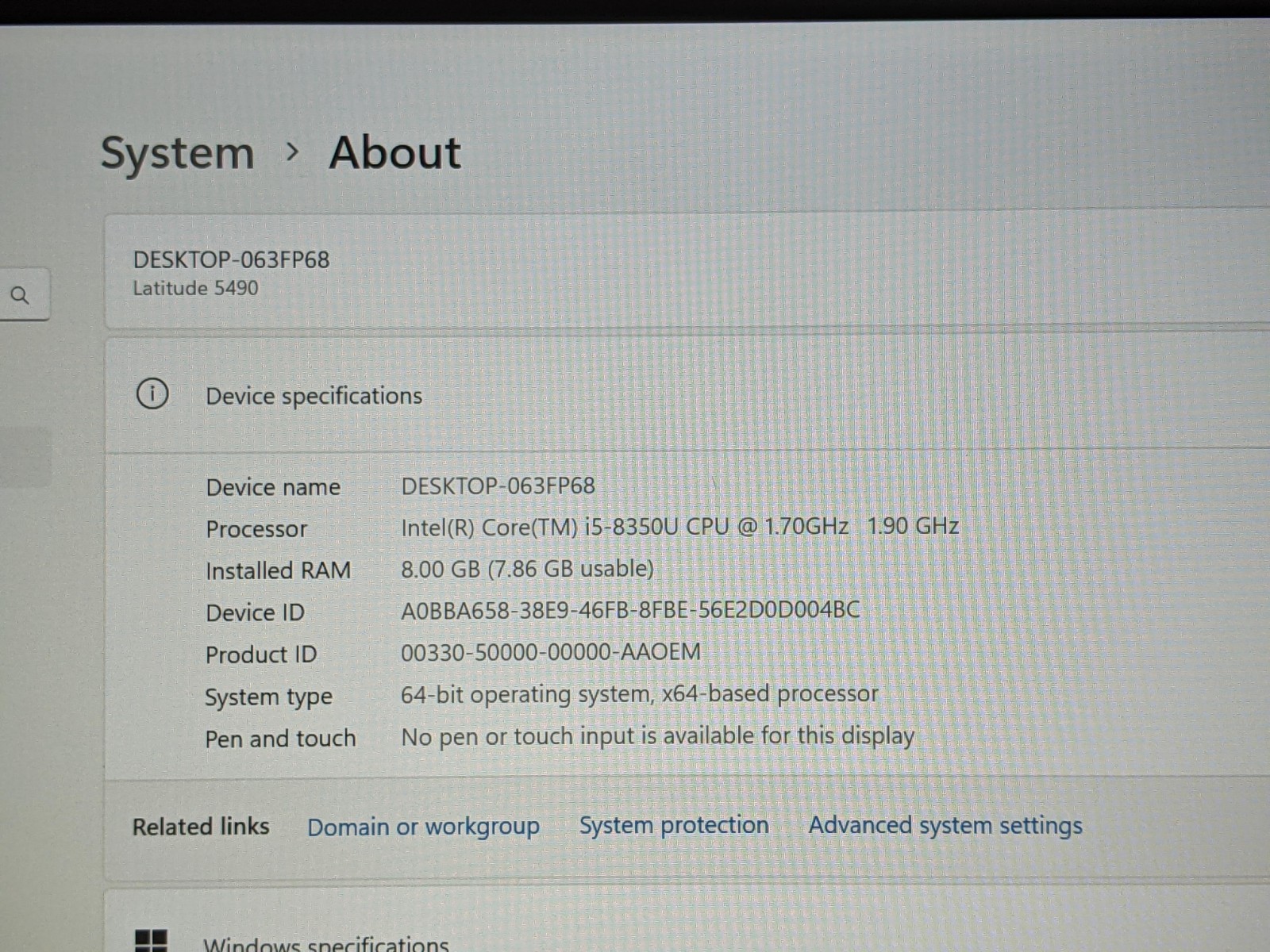 Dell Latitude 5490 14″ FHD Intel Core i5-8365U 1.6GHz 8GB 256GB SSD Win11Pro +PA