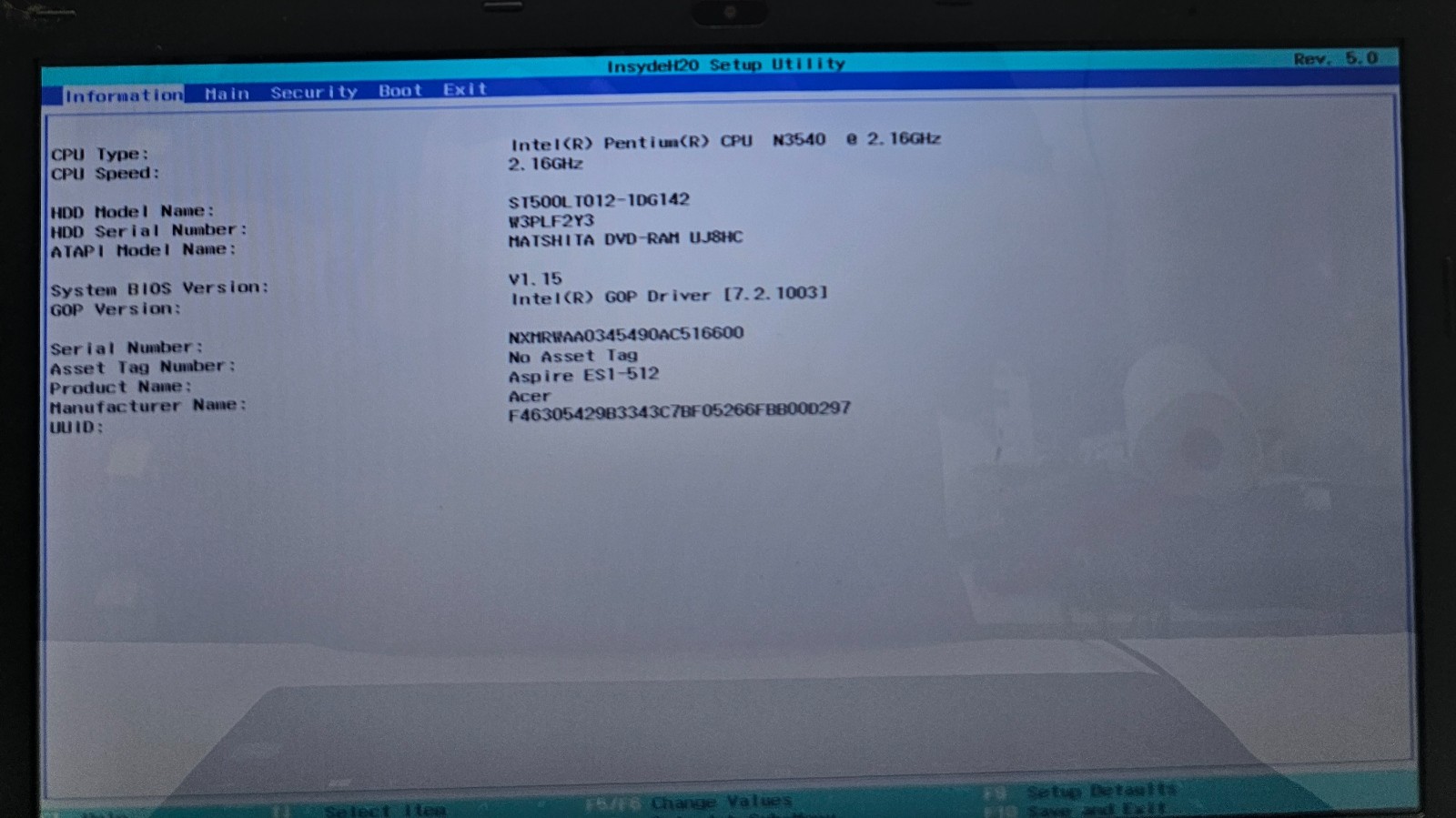 Acer Aspire ES1-512-P18H Laptop Intel Pentium N3540 4GB Ram 500 HDD NO OS (FL)