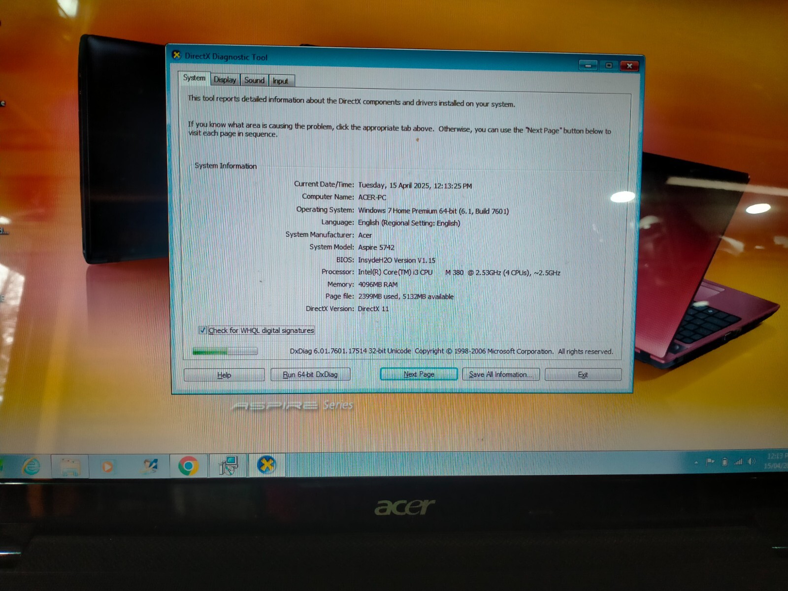 ACER ASPIRE 5742 SERIES PEW71 WINDOWS 7 HOME PREMIUM 4GB RAM 500GB HDD / I3