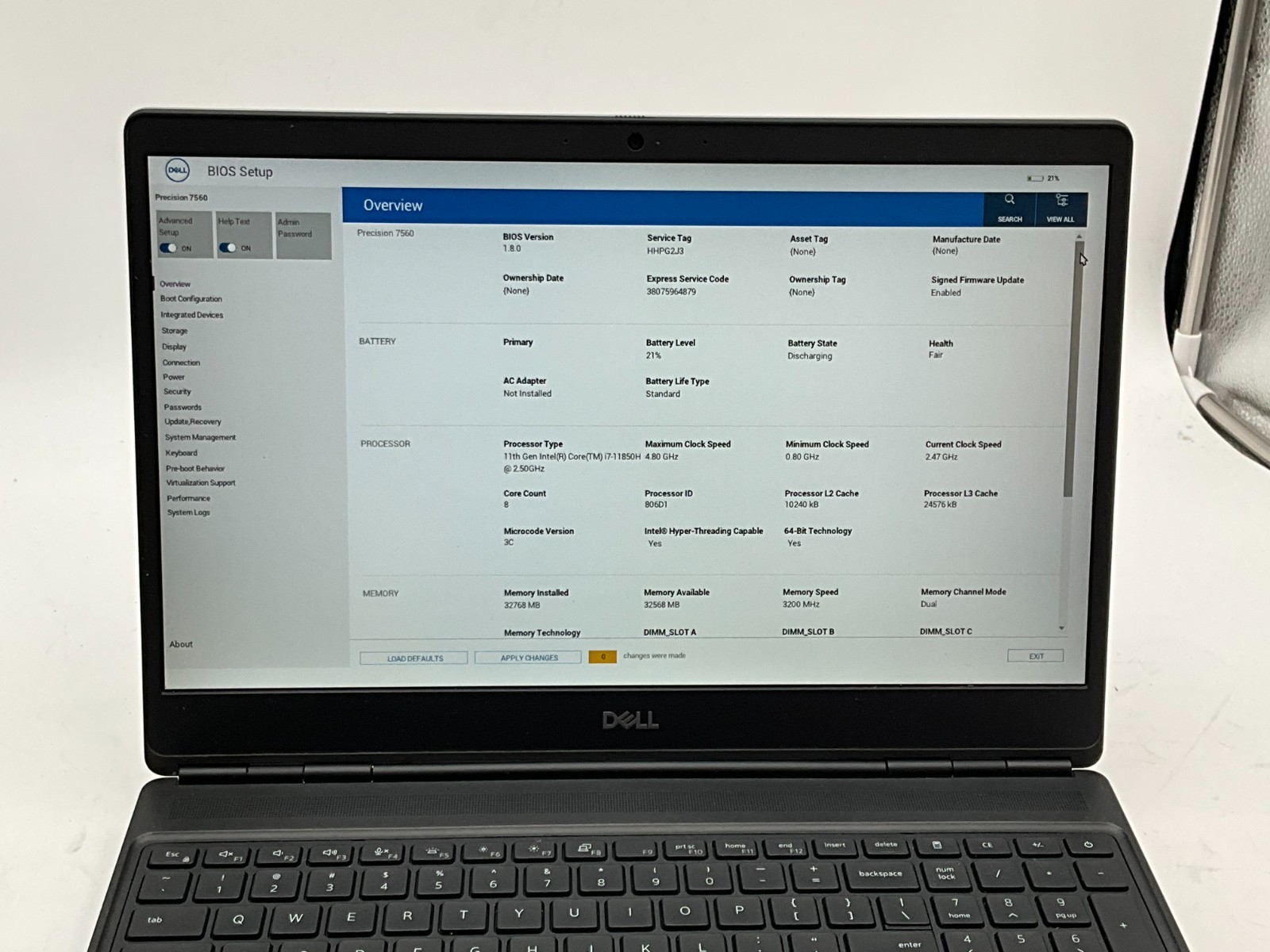 DELL Precision 7560 i7-11850H 2.50g 32GB 1tb T1200 15.6″ WIN11 Laptop HHPG2J3