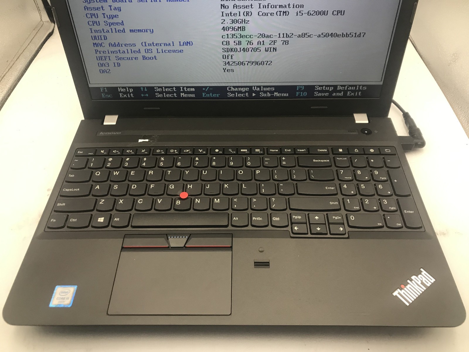 LENOVO THINKPAD E560 – BOOTS TO BIOS – INTEL I5 6200U – NO RAM – READ DESC – BB