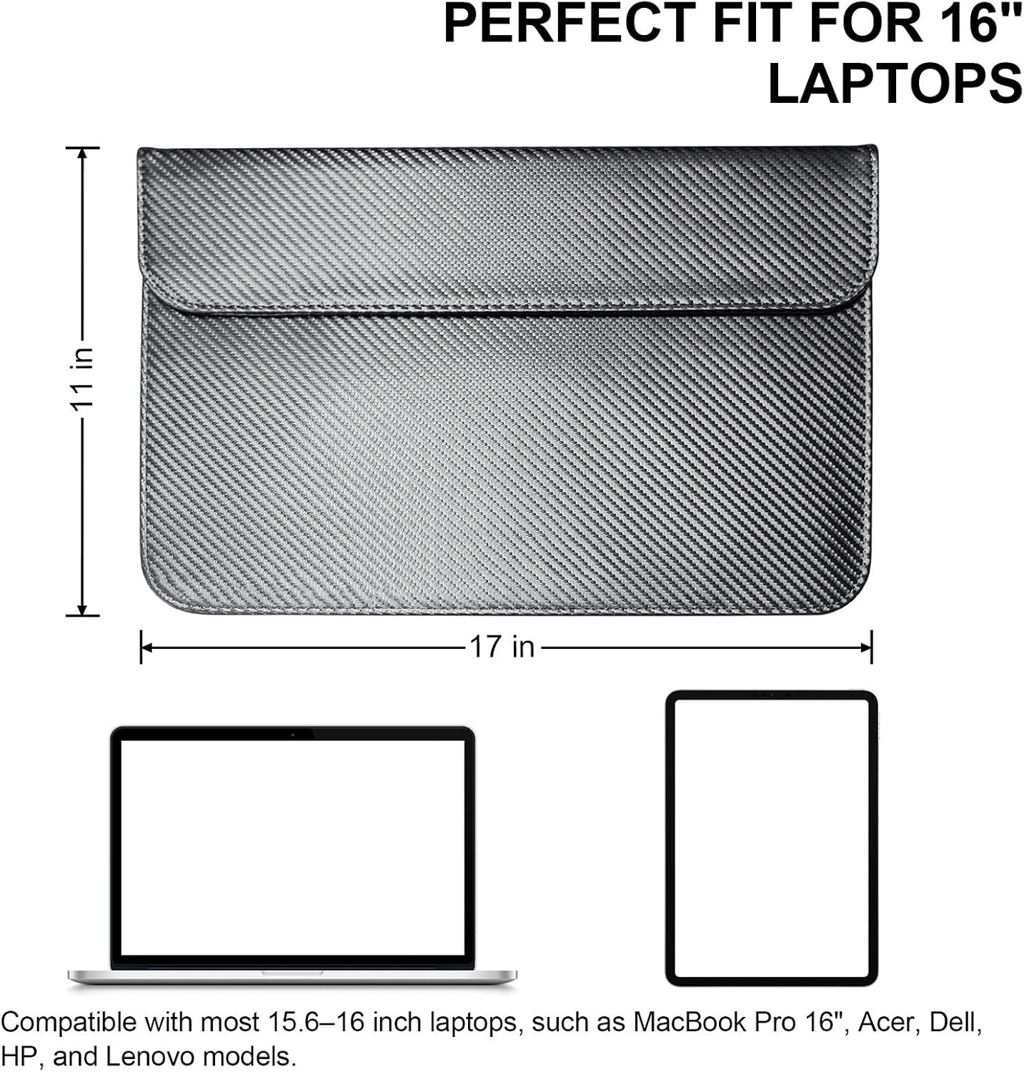 16 Inch Grey Laptop Sleeve Case with Stand, Faraday Bag for Tablets & Laptops