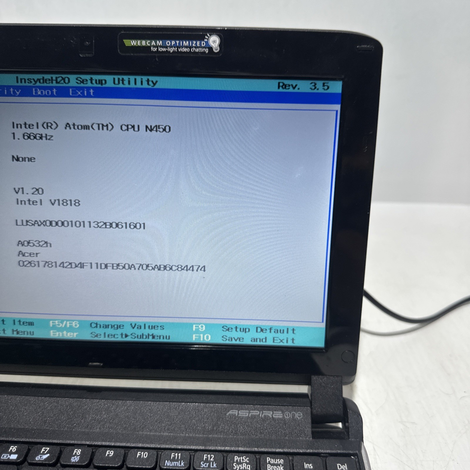 Acer Aspire One Intel Atom N450 2gb Ram No Drives Boots Bios