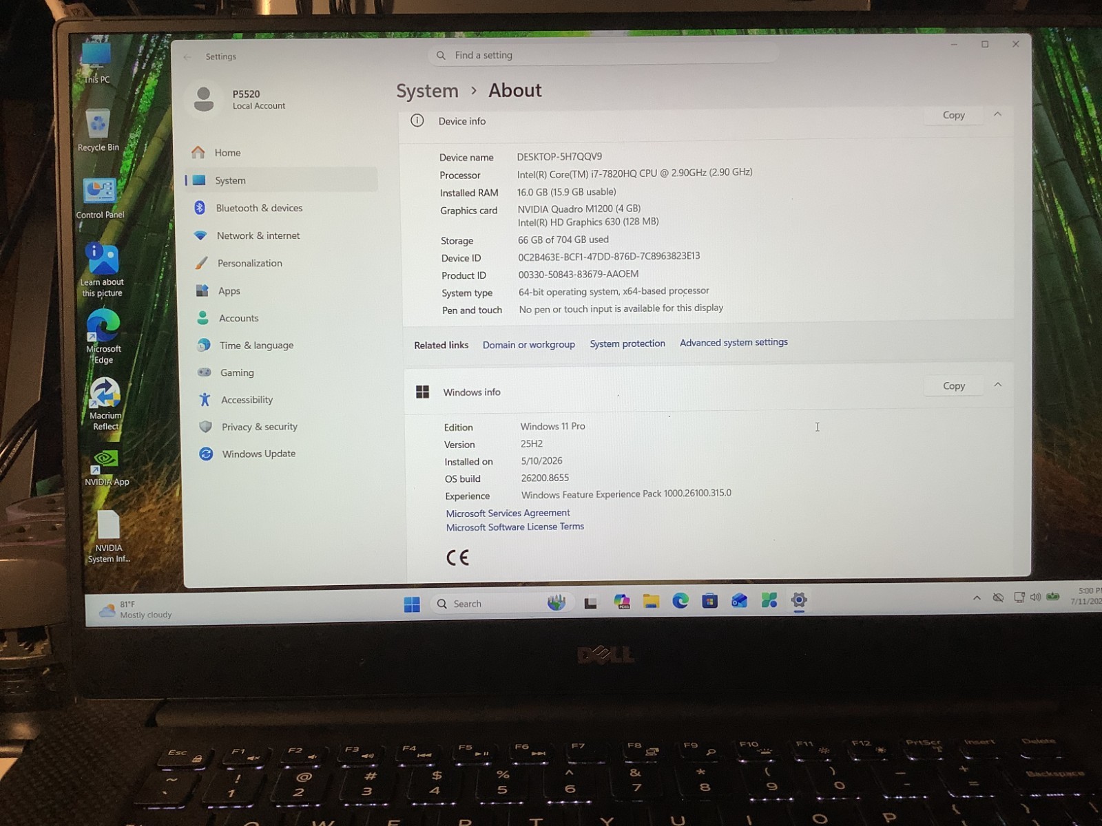Dell Precision 5520 Nvidia M1200, i7-7820HQ, 16GB – 256GB + 500 Windows 11 Pro