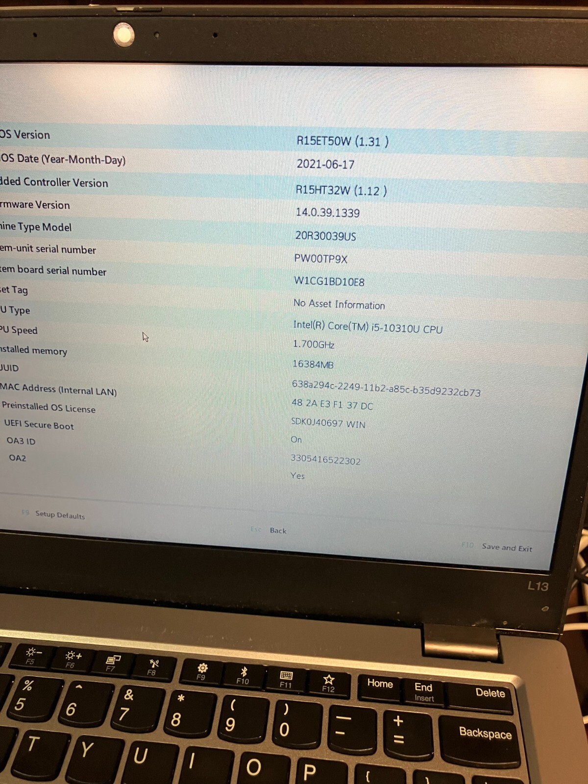 Lenovo Thinkpad L13 i5-10310U 16GB 128GB Windows 11 13″ Laptop 20R3-0039US