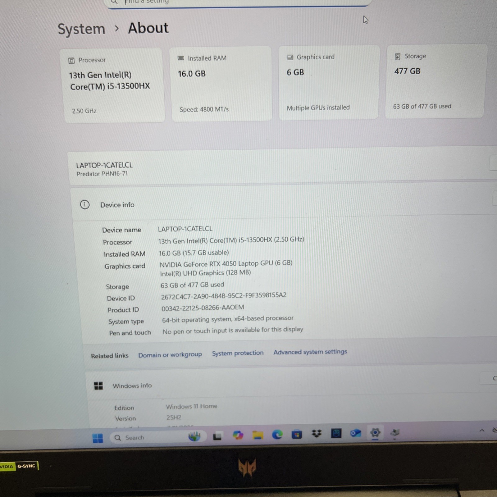 Acer Predator Helios Neo 16 16″ i5-13500HX 16GB RAM 512GB SSD GeForce RTX 4050