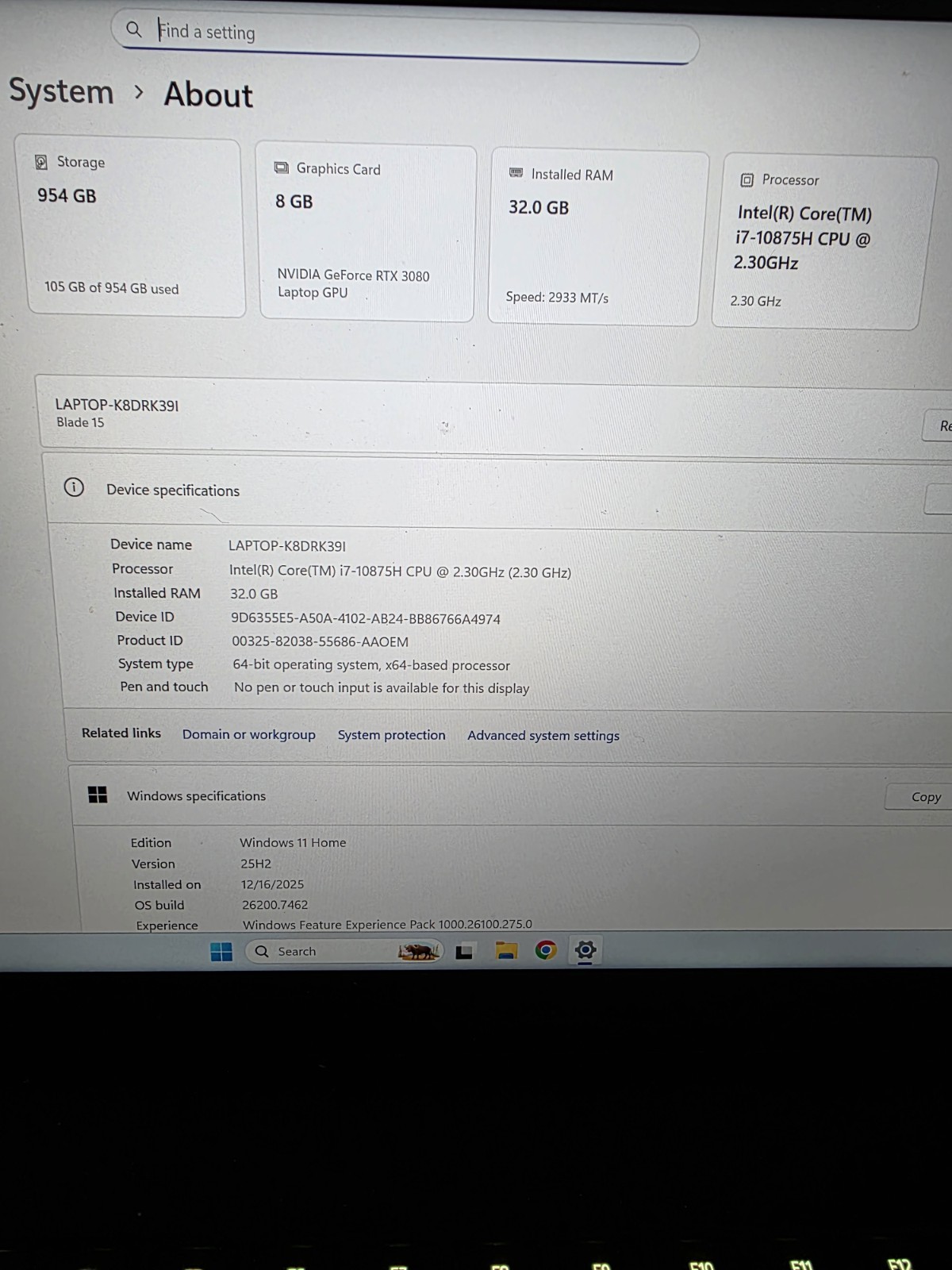 Razor Blade 15 Gaming Laptop i7 32GB RAM RTX 3080 1TB Storage 8GB Graphics card
