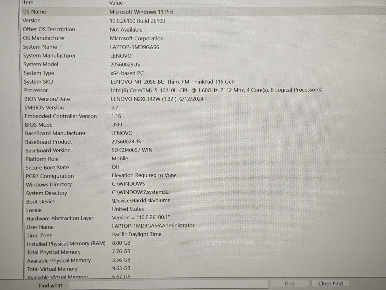 Lenovo ThinkPad T15 Gen1 15.6″FHD core i5-10210U 1.6GHZ 8GB 256GB Win11Pro +PwAd