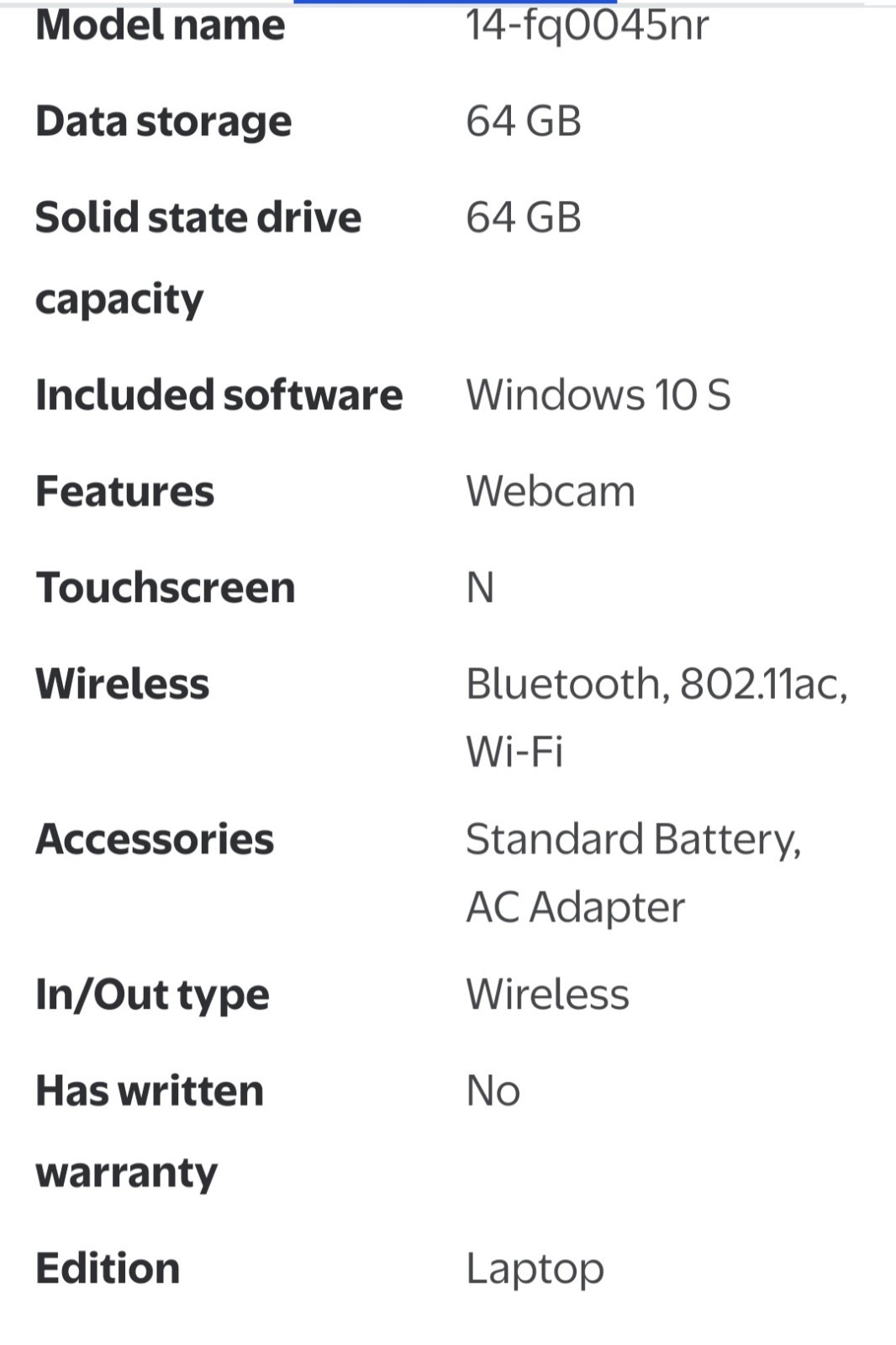 HP 14″ Laptop, AMD 3050U, 4GB RAM, 64GB SSD, Windows 10 S, Silver, 14-fq0045nr