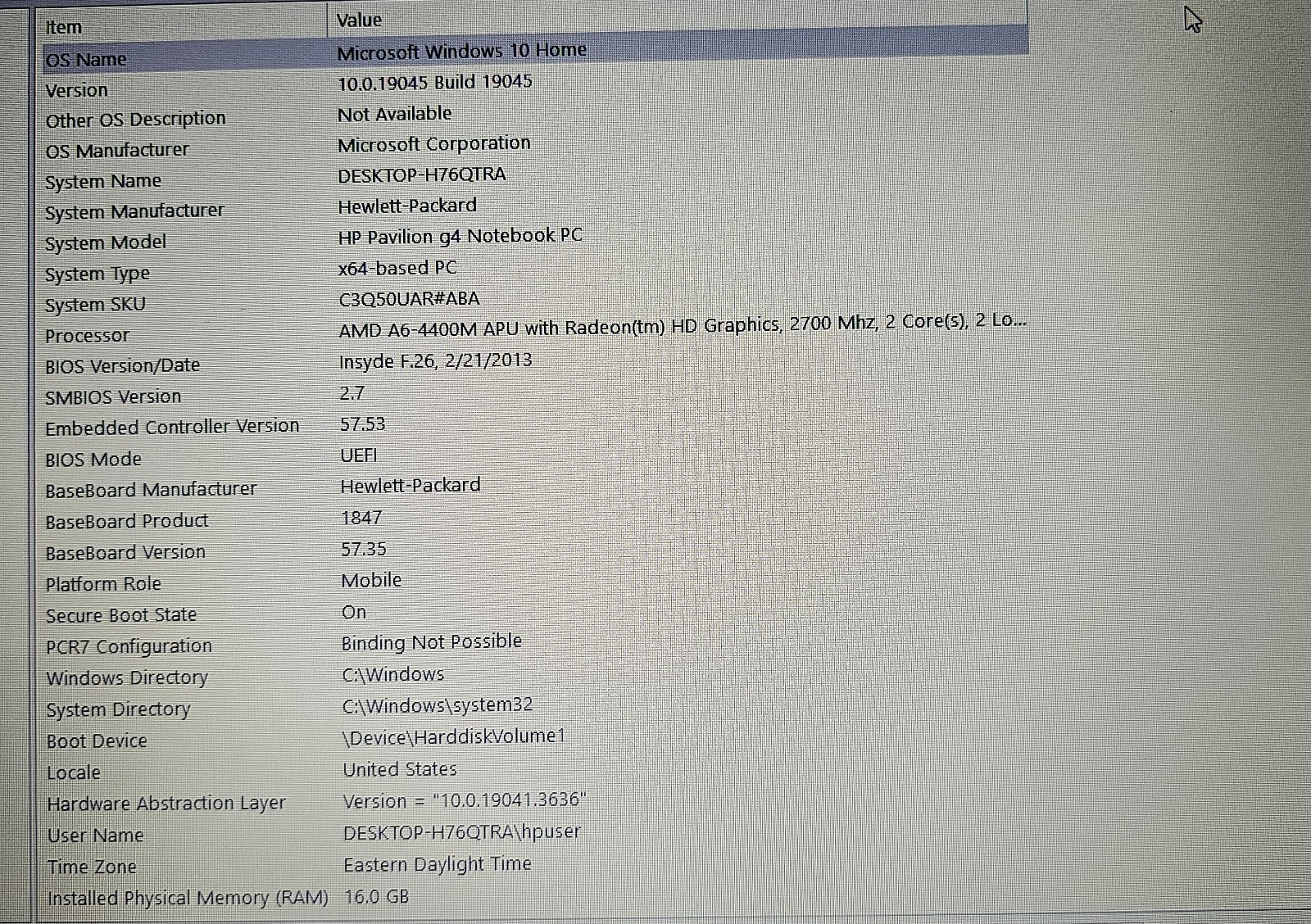 HP Pavilion g4 Notebook PC AMD A6-4400M APU with Radeon(tm) HD Graphics, 2700MHz