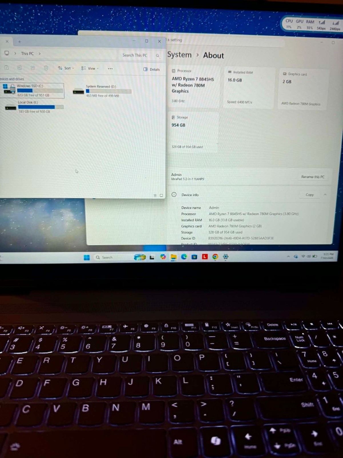Lenovo IdeaPad 5 16AHP9 16″ (1TB SSD, AMD Ryzen 7 8845HS, 4.50GHz, 16GB)