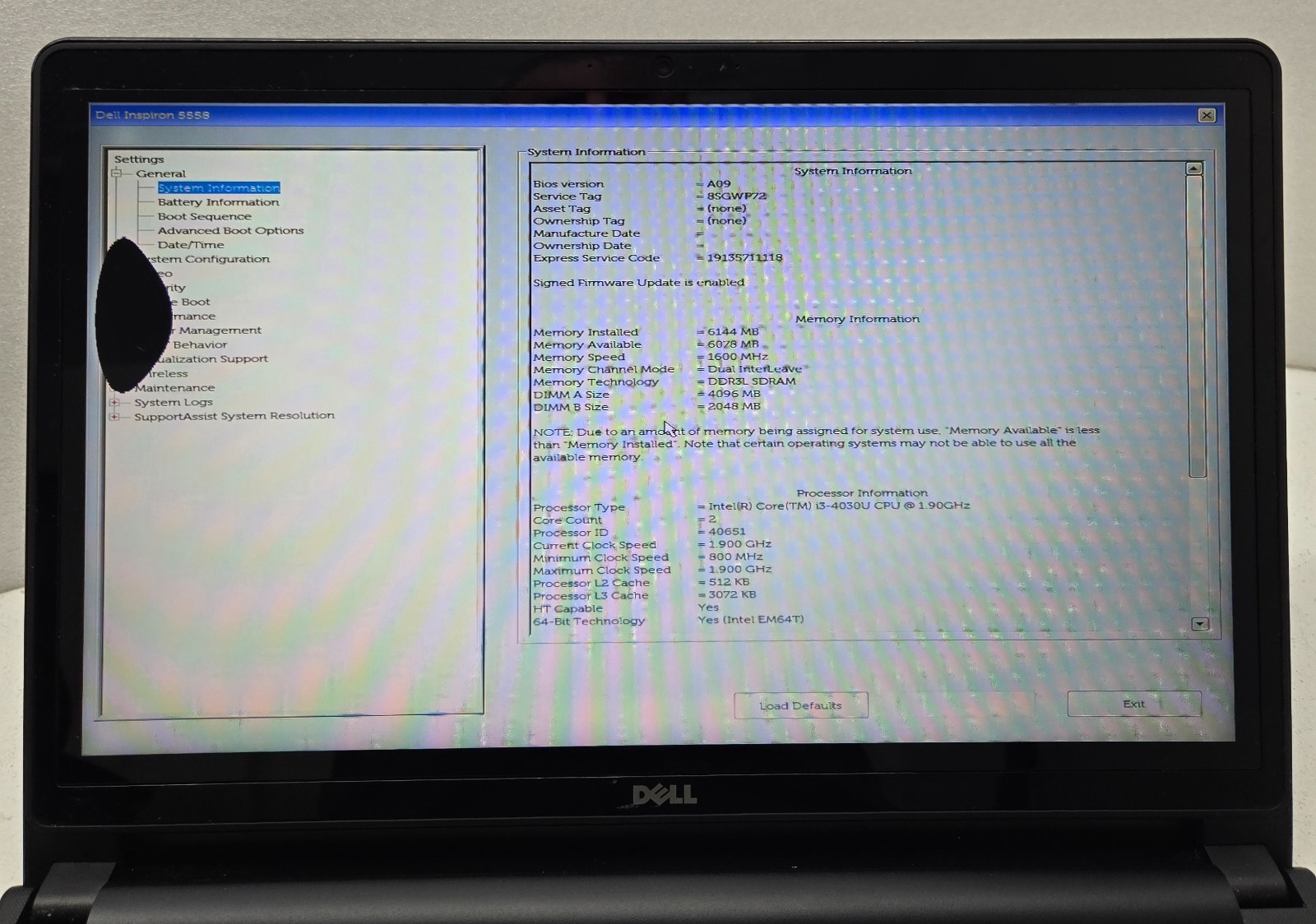 Dell Inspiron 5558 15″ Laptop Intel i3-4030U 1.9GHz 6GB RAM NOHD/OS (FL)