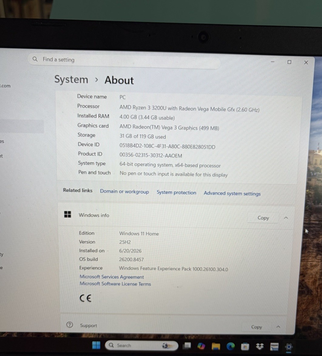 Acer Aspire 5 A515-43-15.6″FHD AMD Ryzen 3 3200U 2.6GHz 4GB RAM