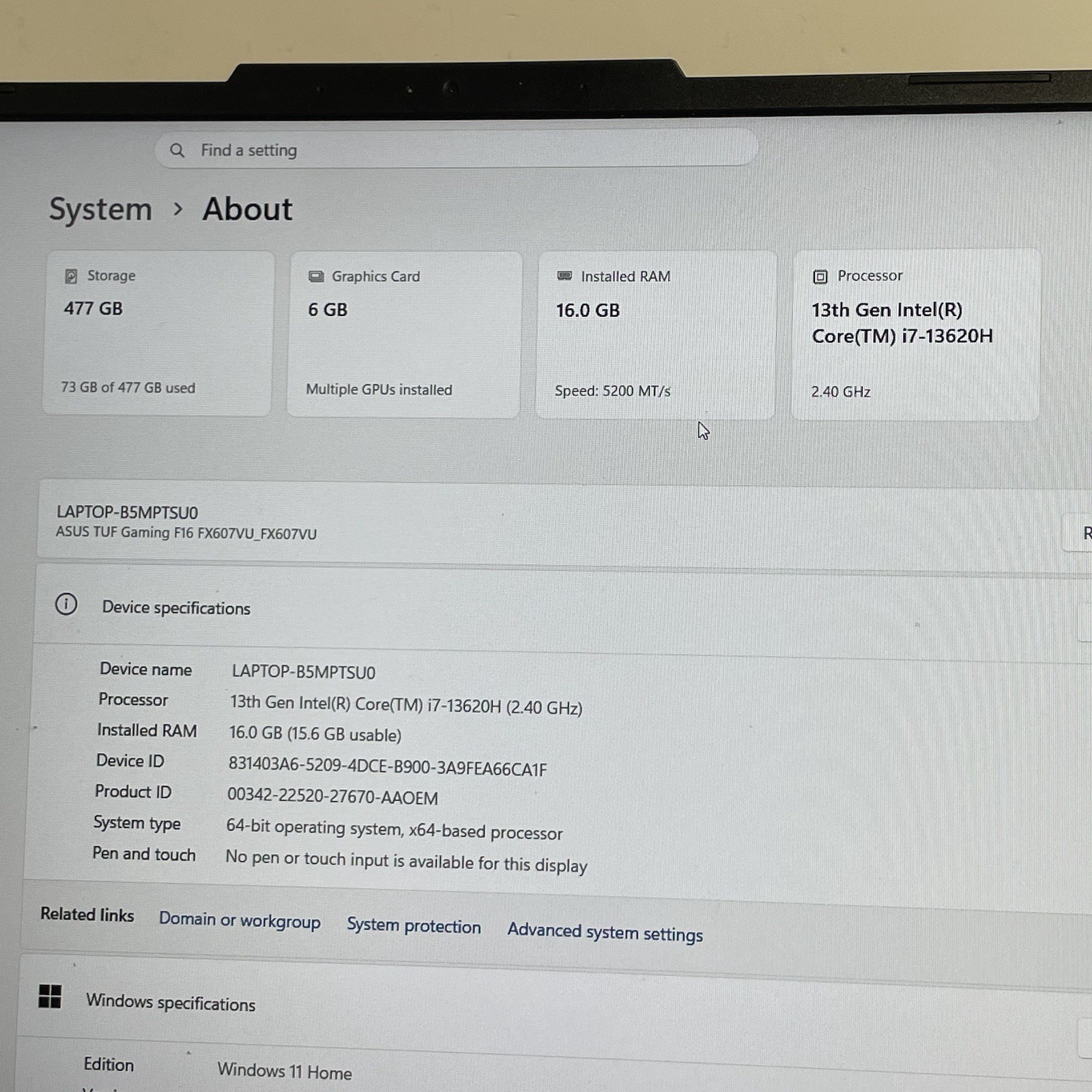 Asus TUF F16 GeForce RTX 4050 i7-13620H 2.4GHz 16GB RAM 512GB SSD
