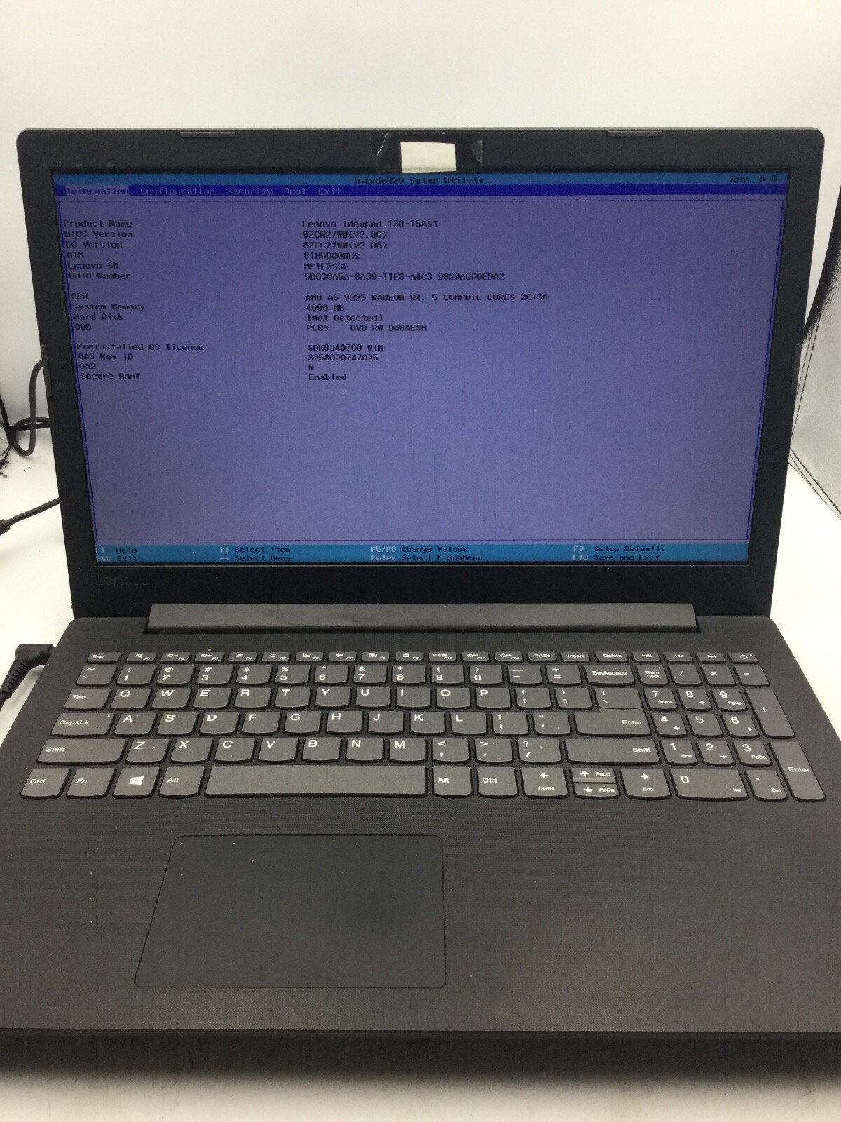 LENOVO IDEAPAD 130-15AST – BOOTS TO BIOS – AMD A6 – 4GB RAM -READ DESCRIPTION-BB