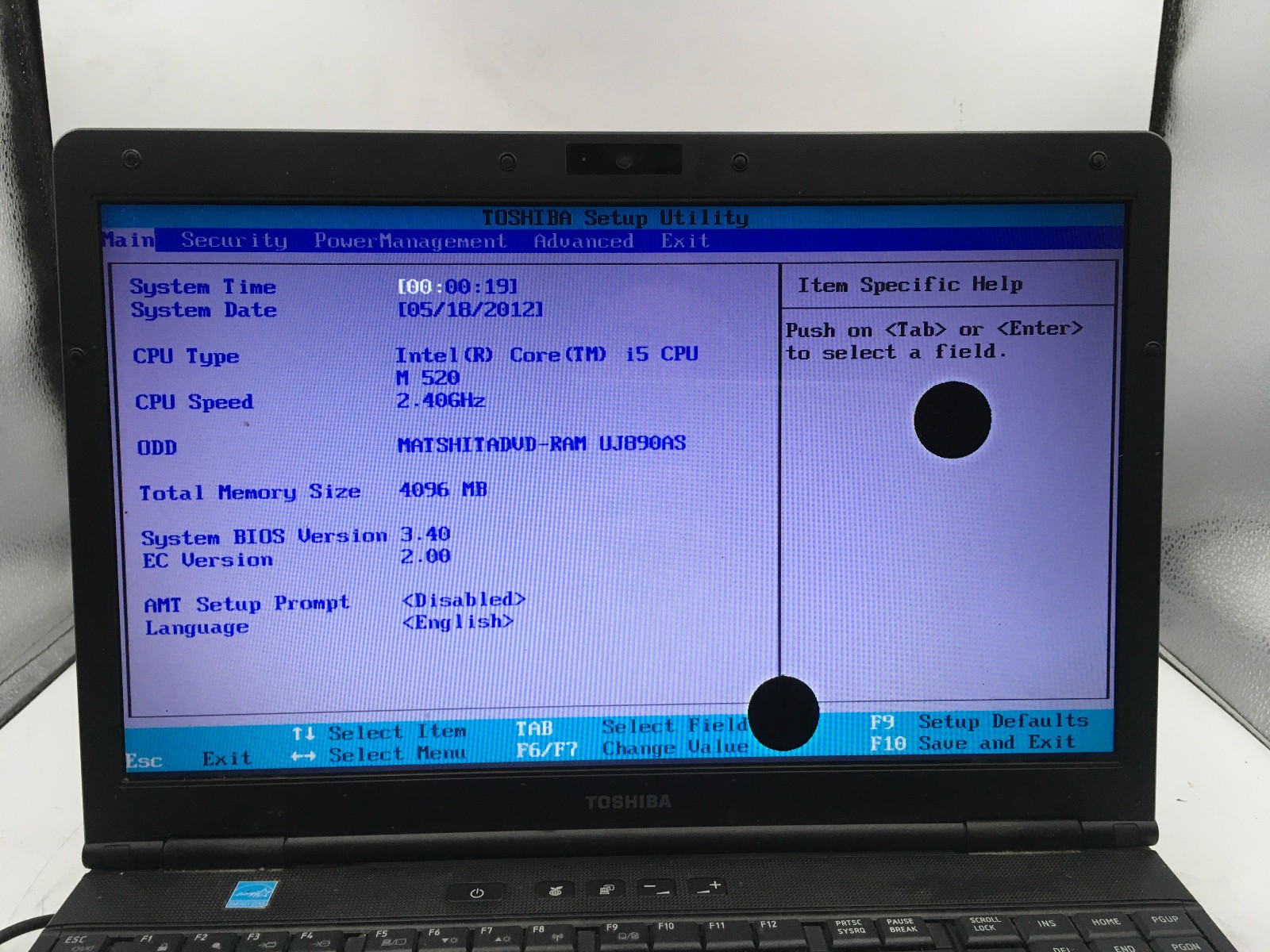 TOSHIBA TECRA A11 – BOOTS TO BIOS/BAD LCD – INTEL I5 M520 – 4GB RAM – READ – BB!