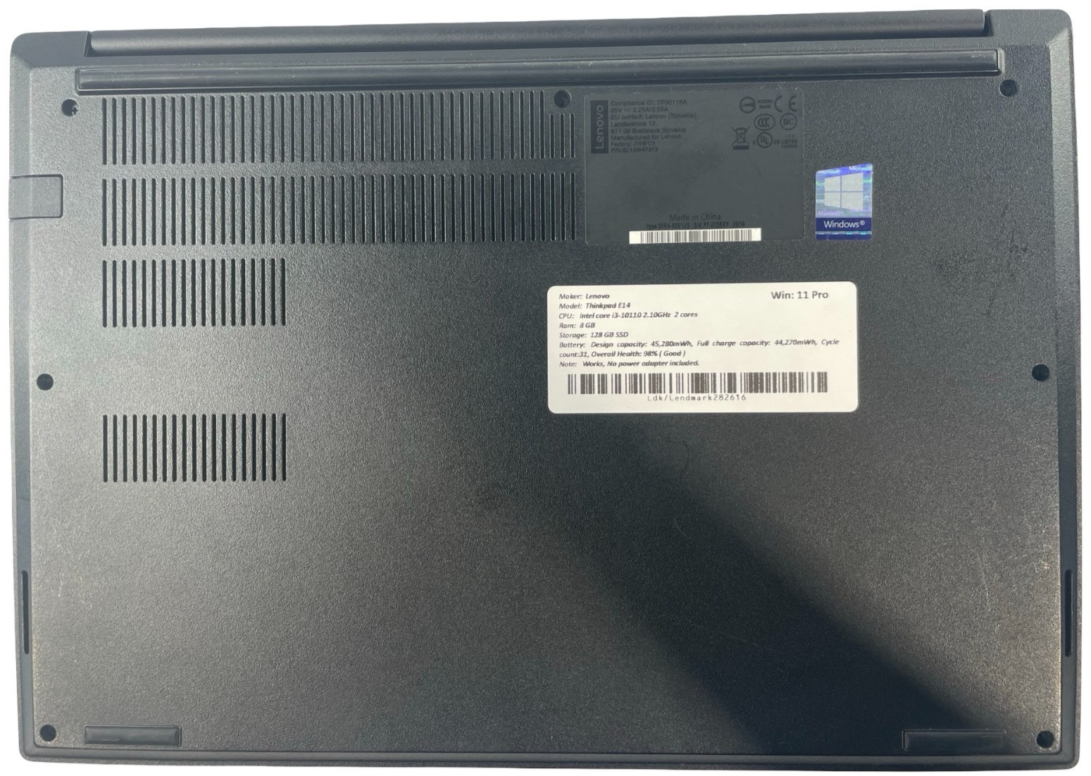 Lenovo ThinkPad E14 14-in Intel i3-10110U 8GB RAM 128GB SSD Win.11 P Ext. bttry