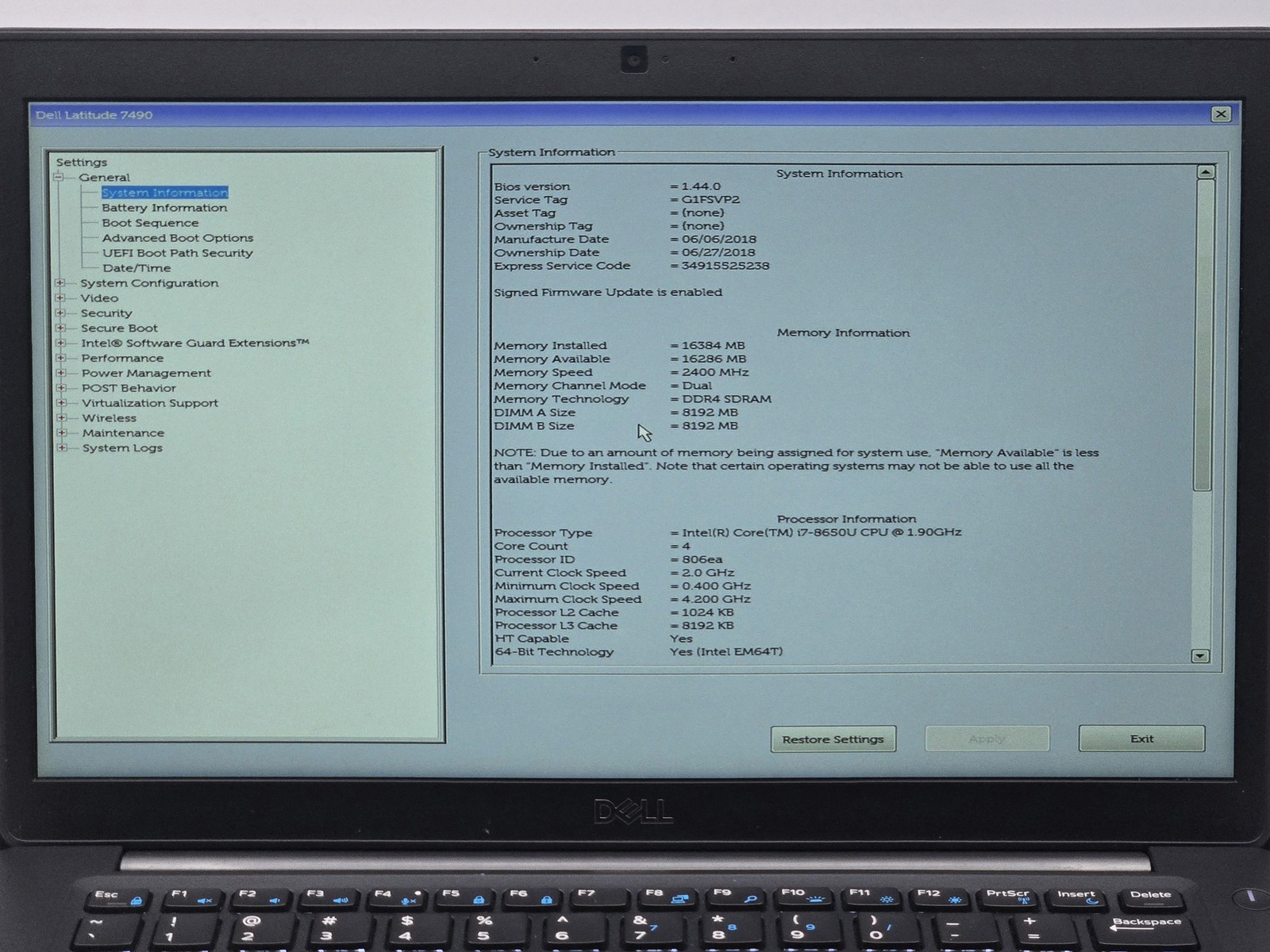 Dell Latitude 7490 14″ FHD I7-8650U 256GB SSD 16GB W11P Backlit Webcam