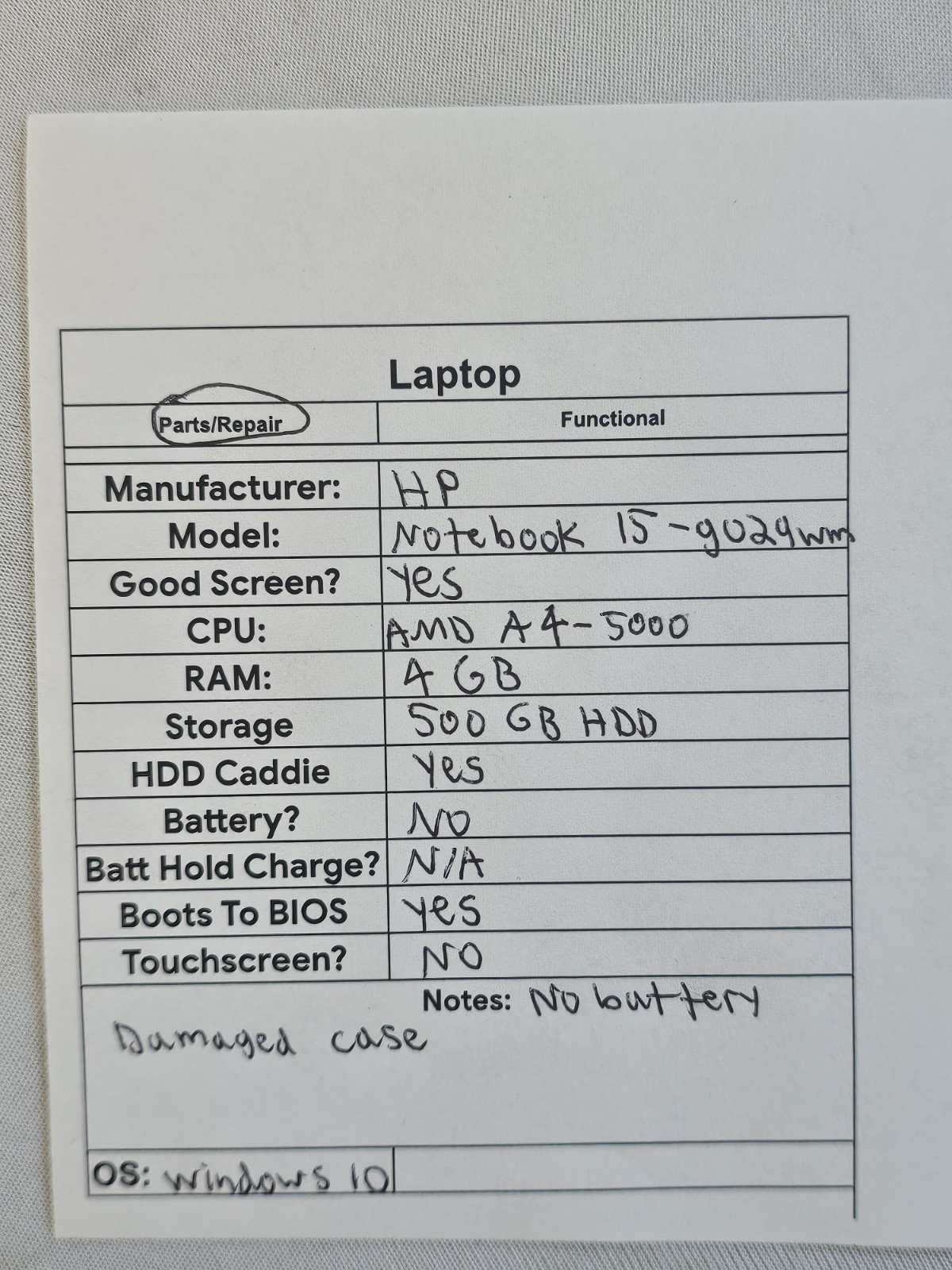 HP Notebook 15-g029wm Laptop – AMD A4-5000 – 4GB RAM – 500GB HDD – NO BATT -READ