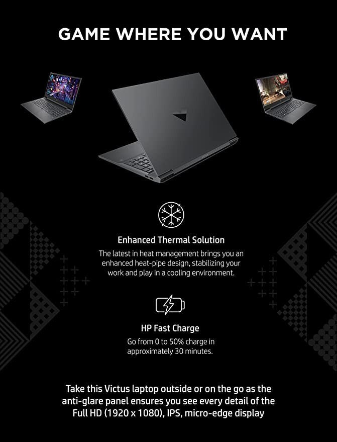 HP Victus 16.1″ (512GB SSD, AMD Ryzen 5, 3.30 GHz, 8GB) Laptop – Mica Silver…