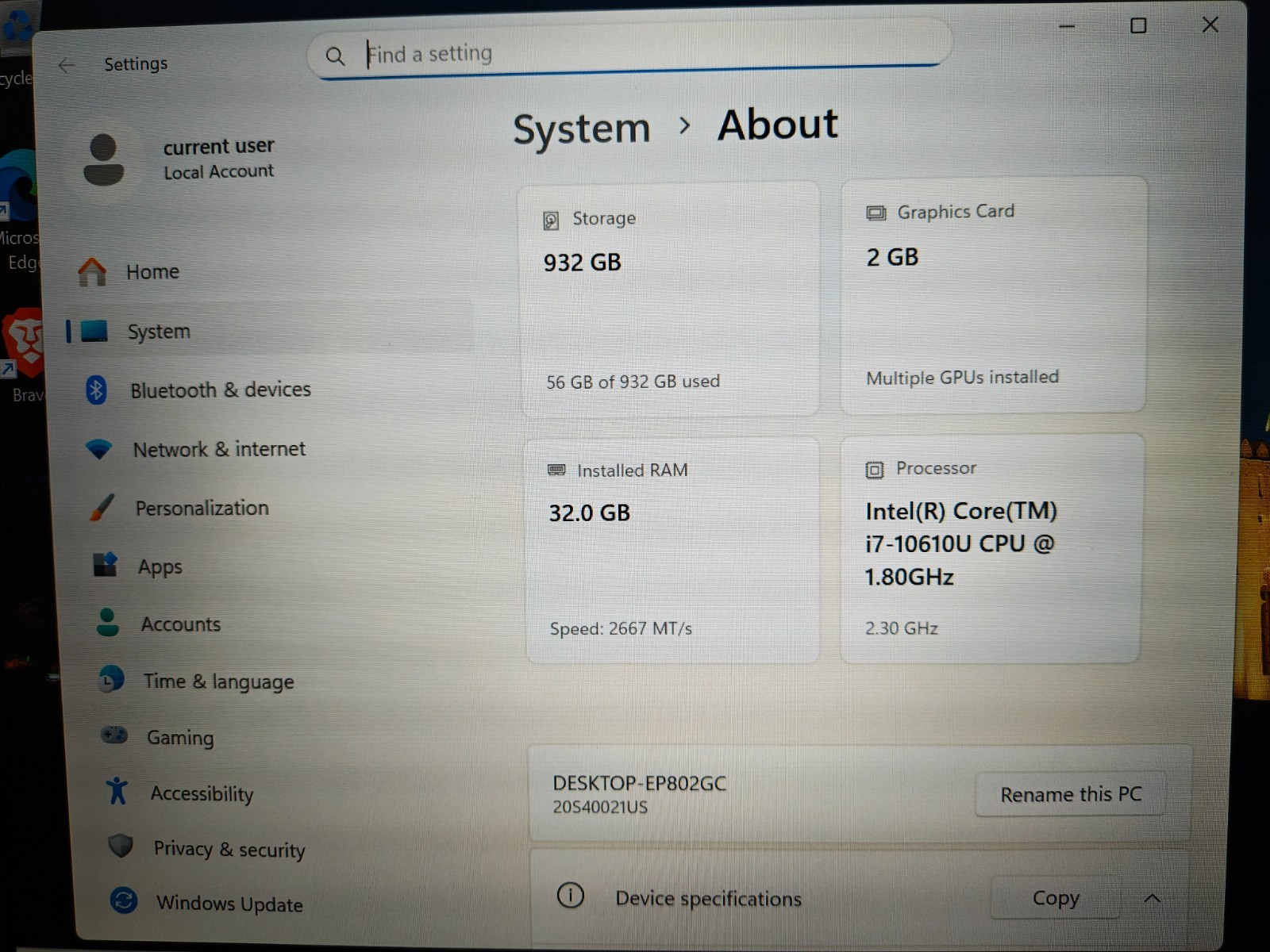 Lenovo ThinkPad P14s Gen 1 Core i7-10610U 32GB RAM NVIDIA Quadro P520 1 TB NVME