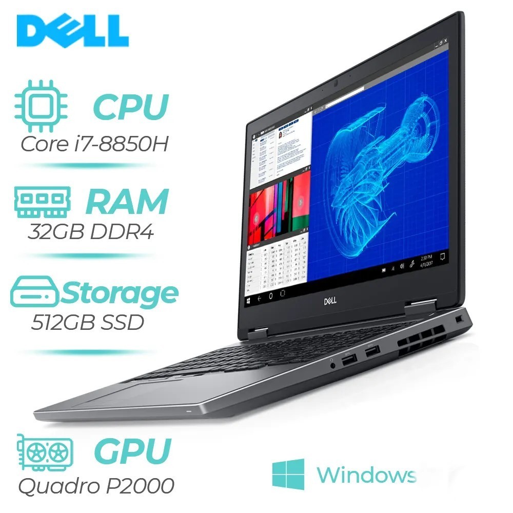 Dell Precision 7530 Intel i7-8850H 6-core + NVIDIA P1000 32GB RAM 512GB SSD W11p