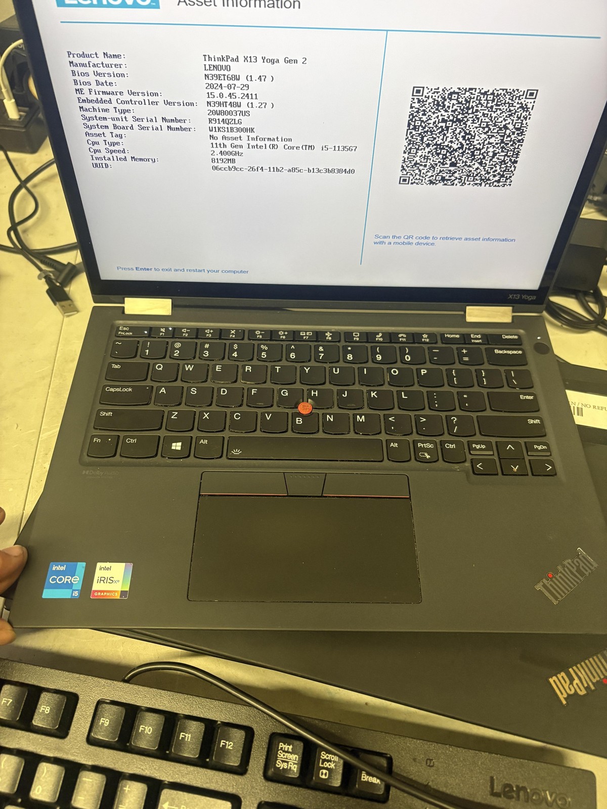Lenovo ThinkPad X13 Yoga Gen 2 13.3in Laptop I5-1135G7 8GB SSD Iris NO OS