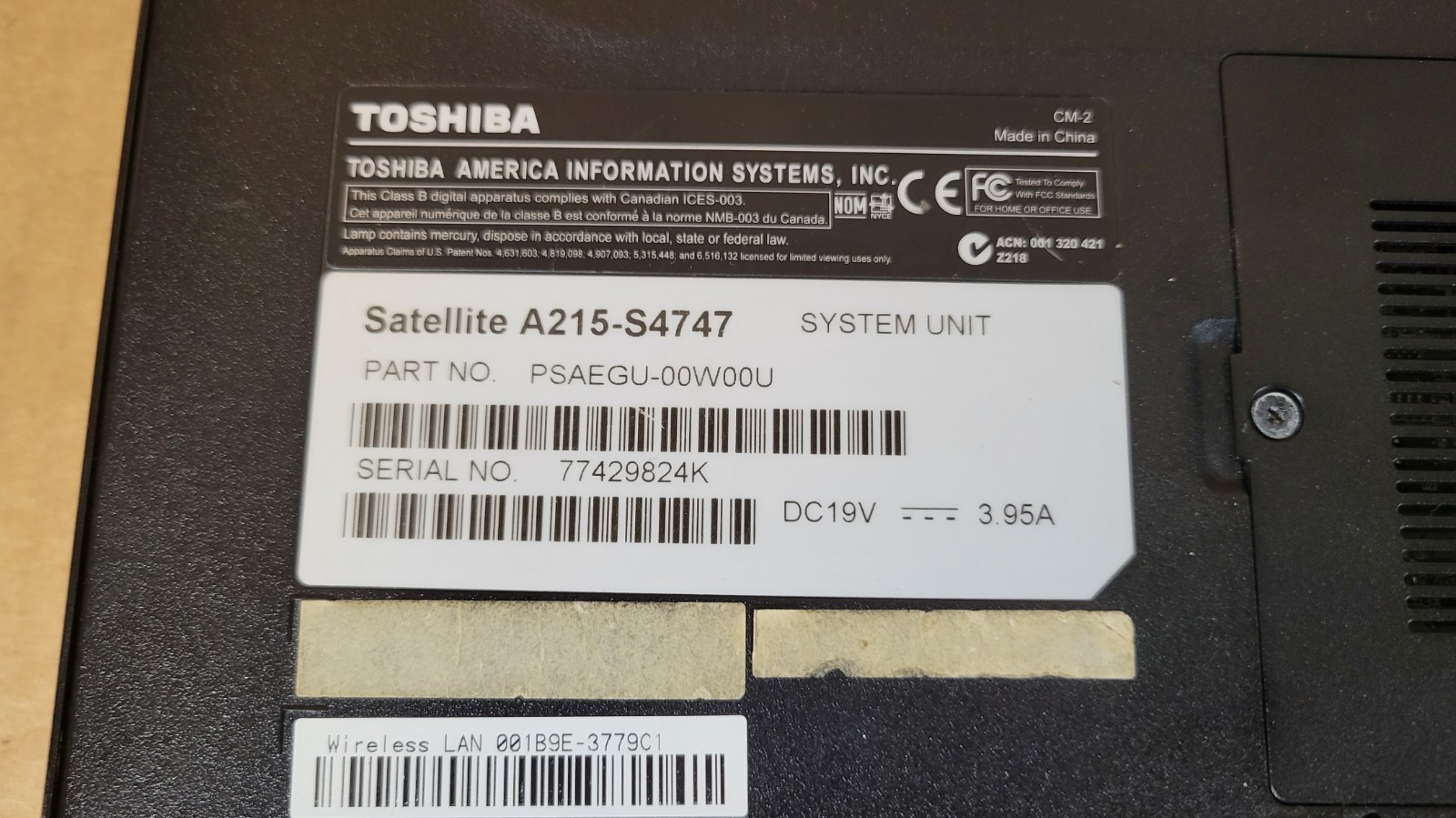 Toshiba Satellite A215-S4747 AMD Turion™ 64 X2 2GB Ram –For Parts or Repair–