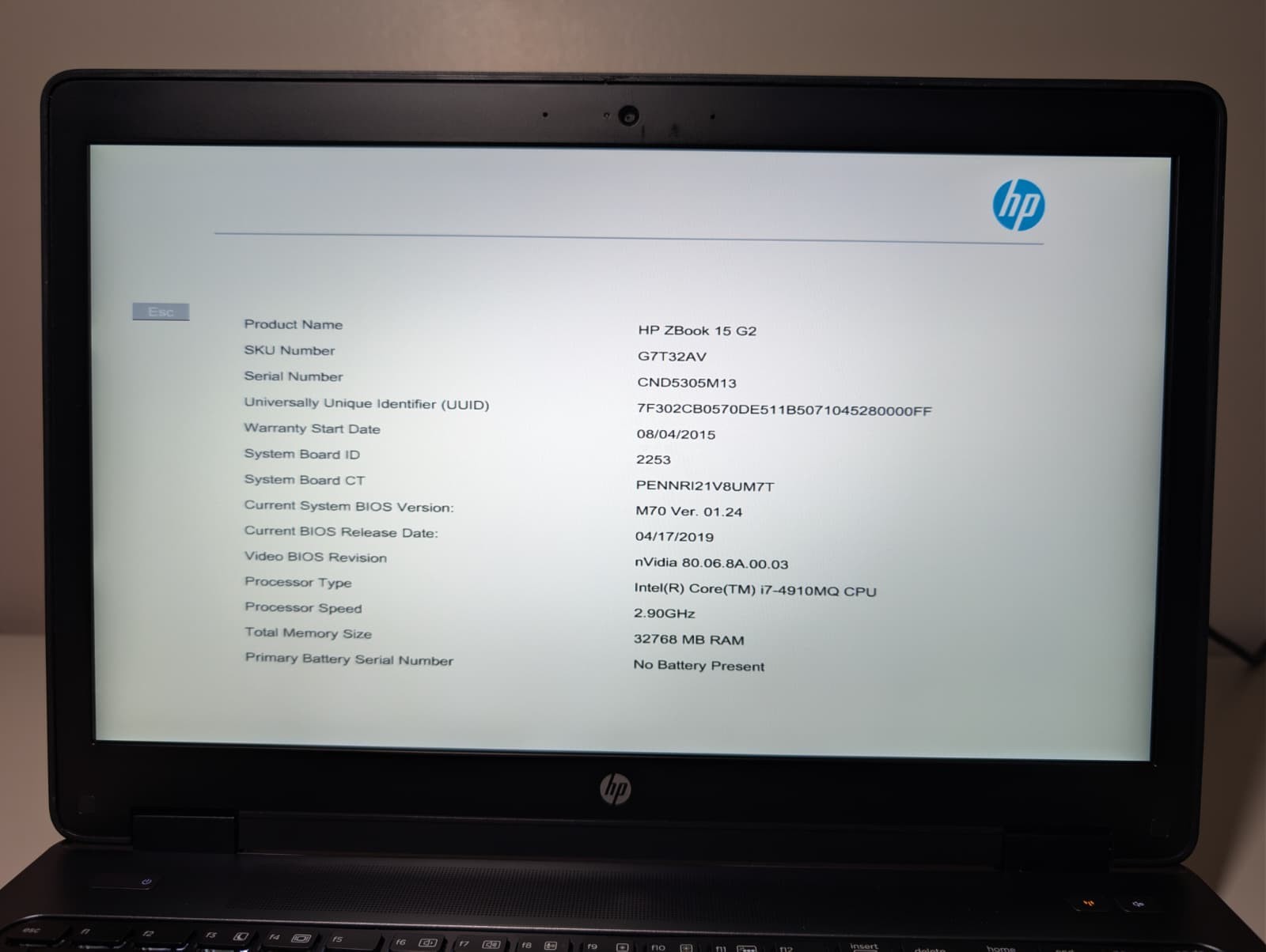 HP ZBook 15 G2 | i7-4910MQ 4th 32GB RAM NO SSD | NVIDIA K2100M | Backlit