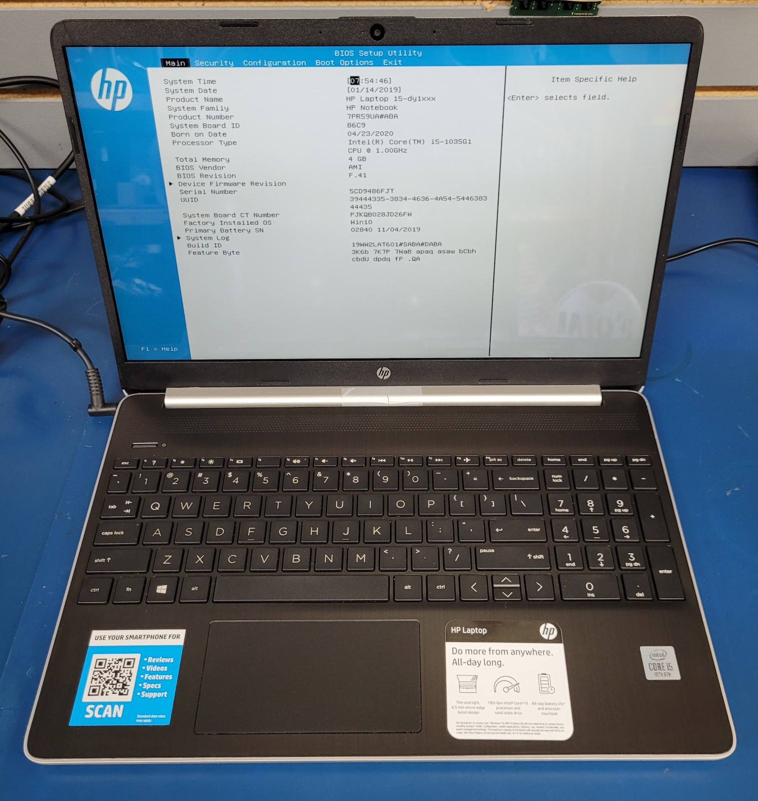 HP Pavilion 15-dy1086nr Intel i5-1035G1 @1.00GHz 4GB RAM 120 GB SSD Windows 11