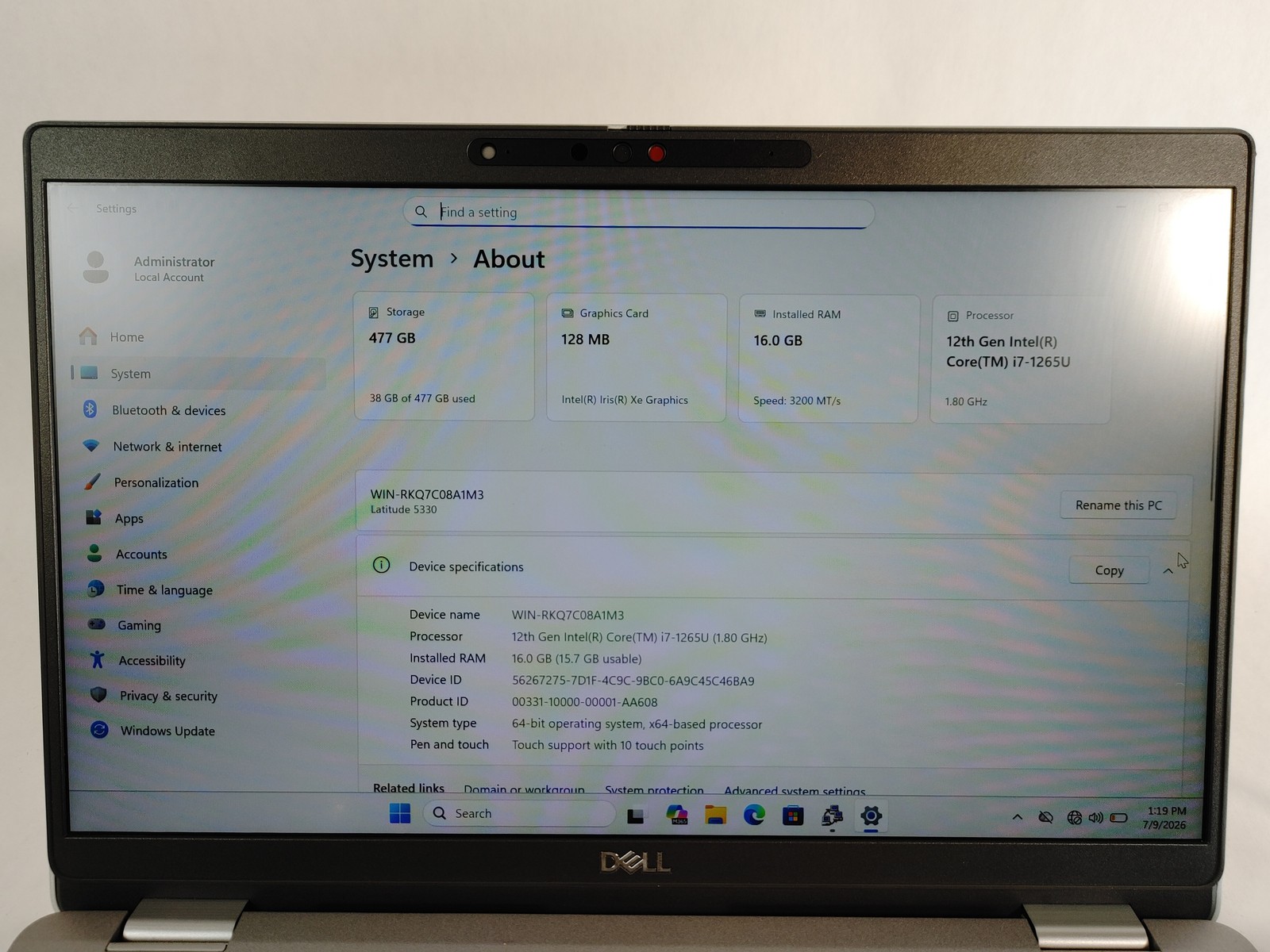 Dell Latitude 5330 Core i7-1265U 1.80 GHz 16 GB DDR4 512 GB NVMe Windows 11 Pro