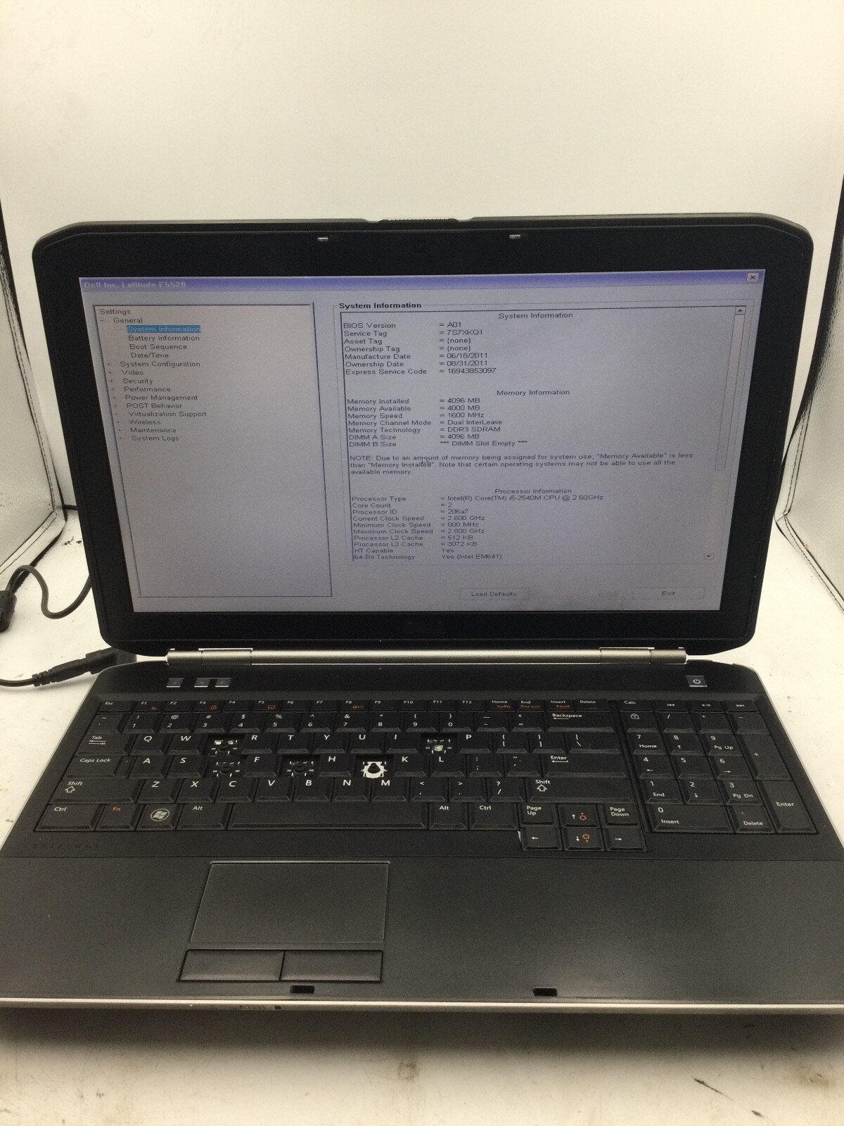DELL LATITUDE E5520 – BOOTS TO BIOS – INTEL I5 2540 – NO RAM – 15″ – READ – BB!!