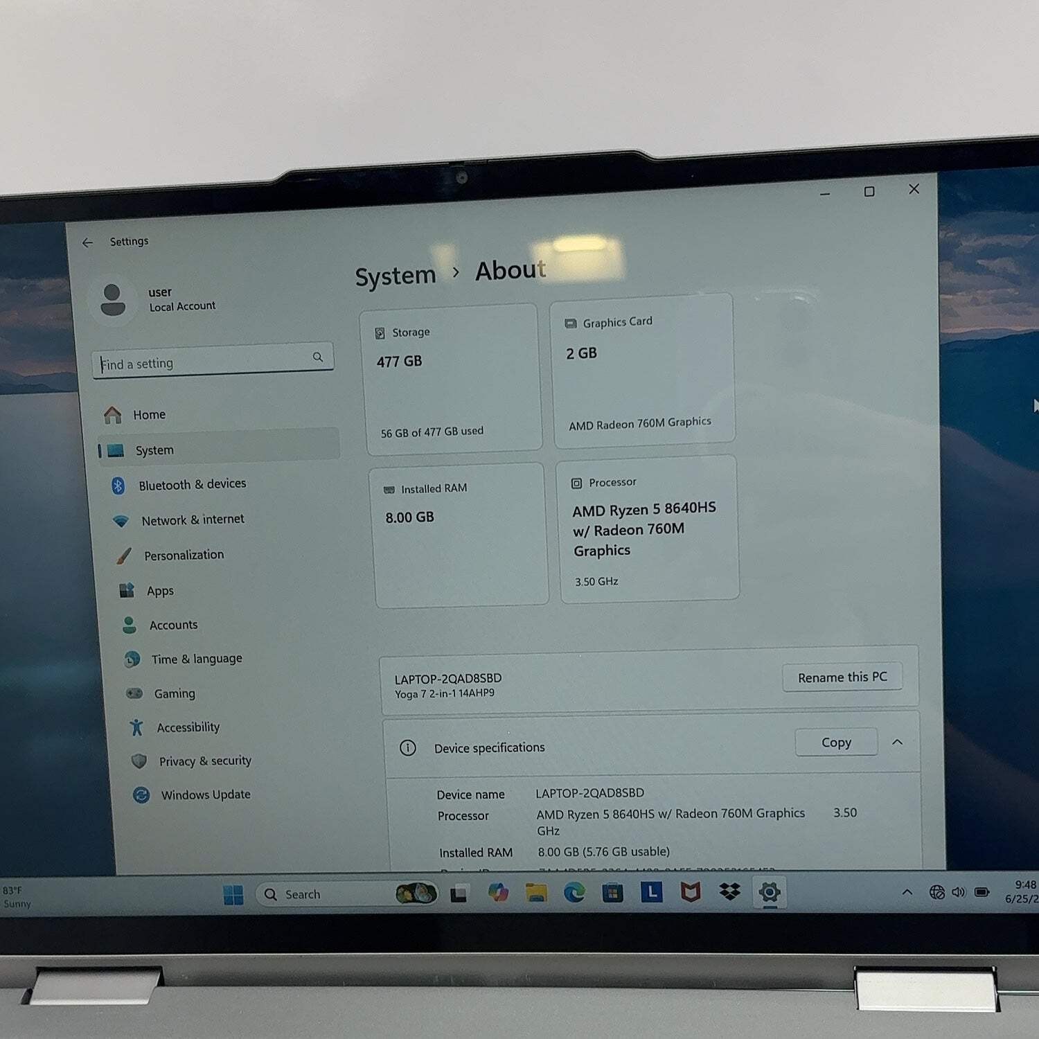 Lenovo Yoga 7 2-in-1 14AHP9 14″ Ryzen 5 8640HS 3.5GHz 8GB RAM 512GB SSD