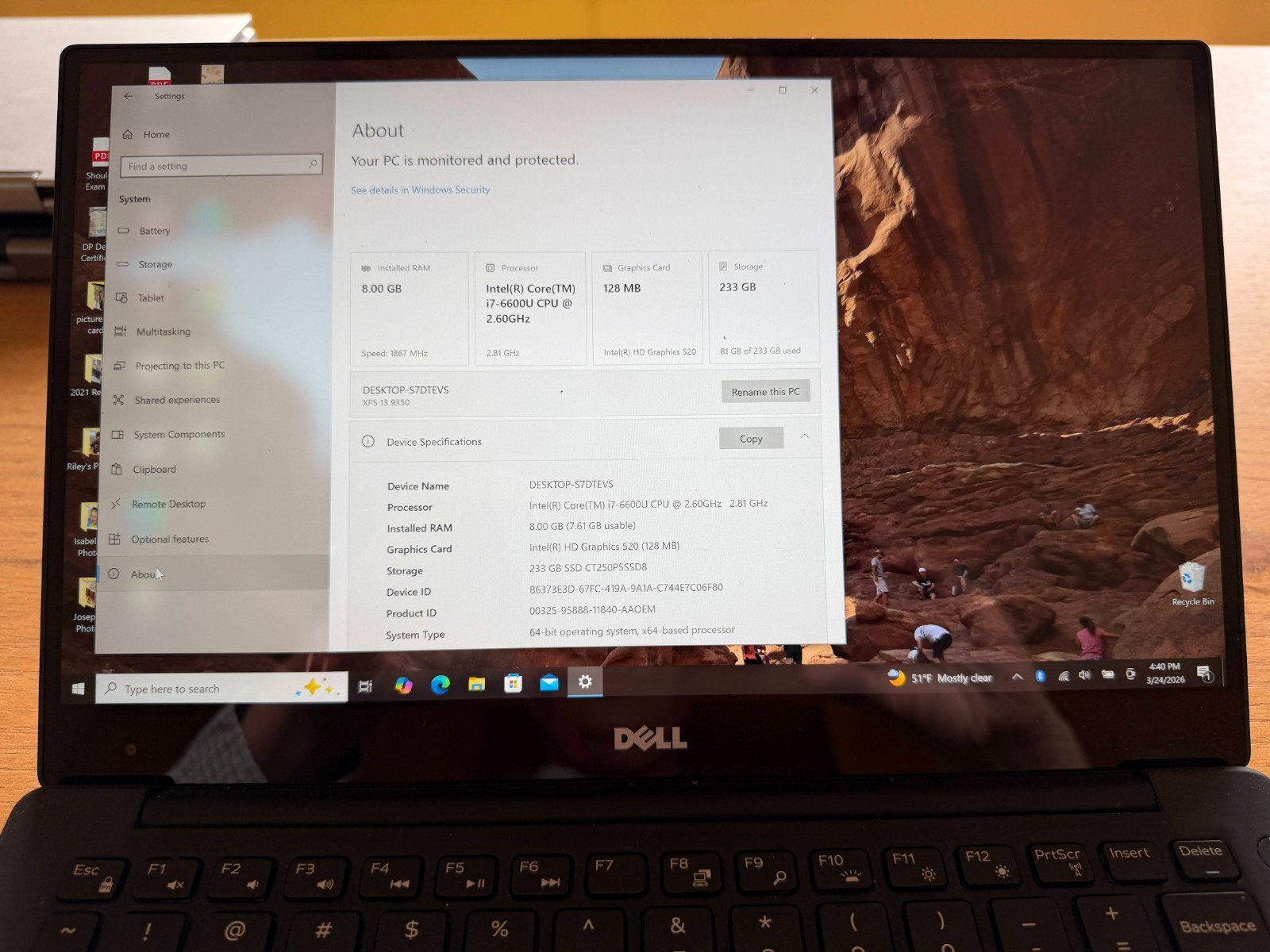 Dell XPS 13 9350 13″ Laptop Intel i7-6600U 233GB SSD