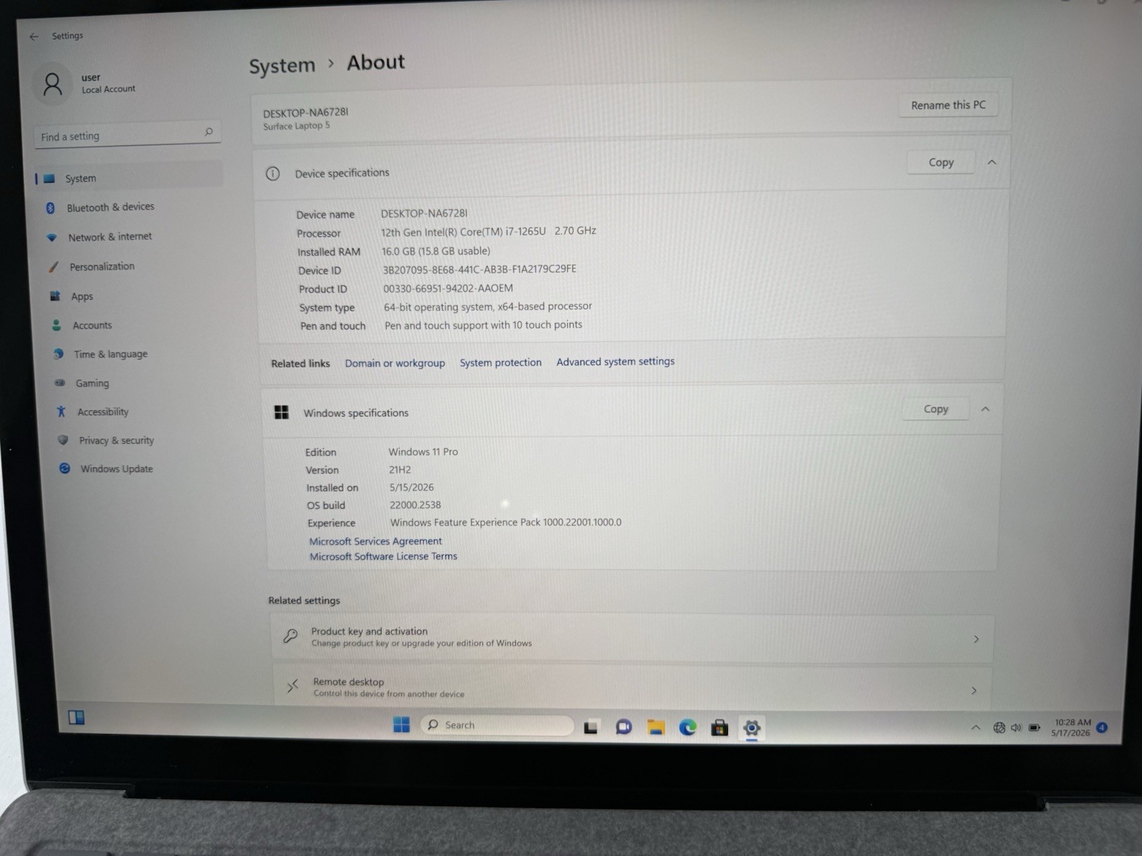Microsoft Surface Laptop 5 13.5” 1950 Intel Core i7-1265U 16GB RAM 512GB NVME