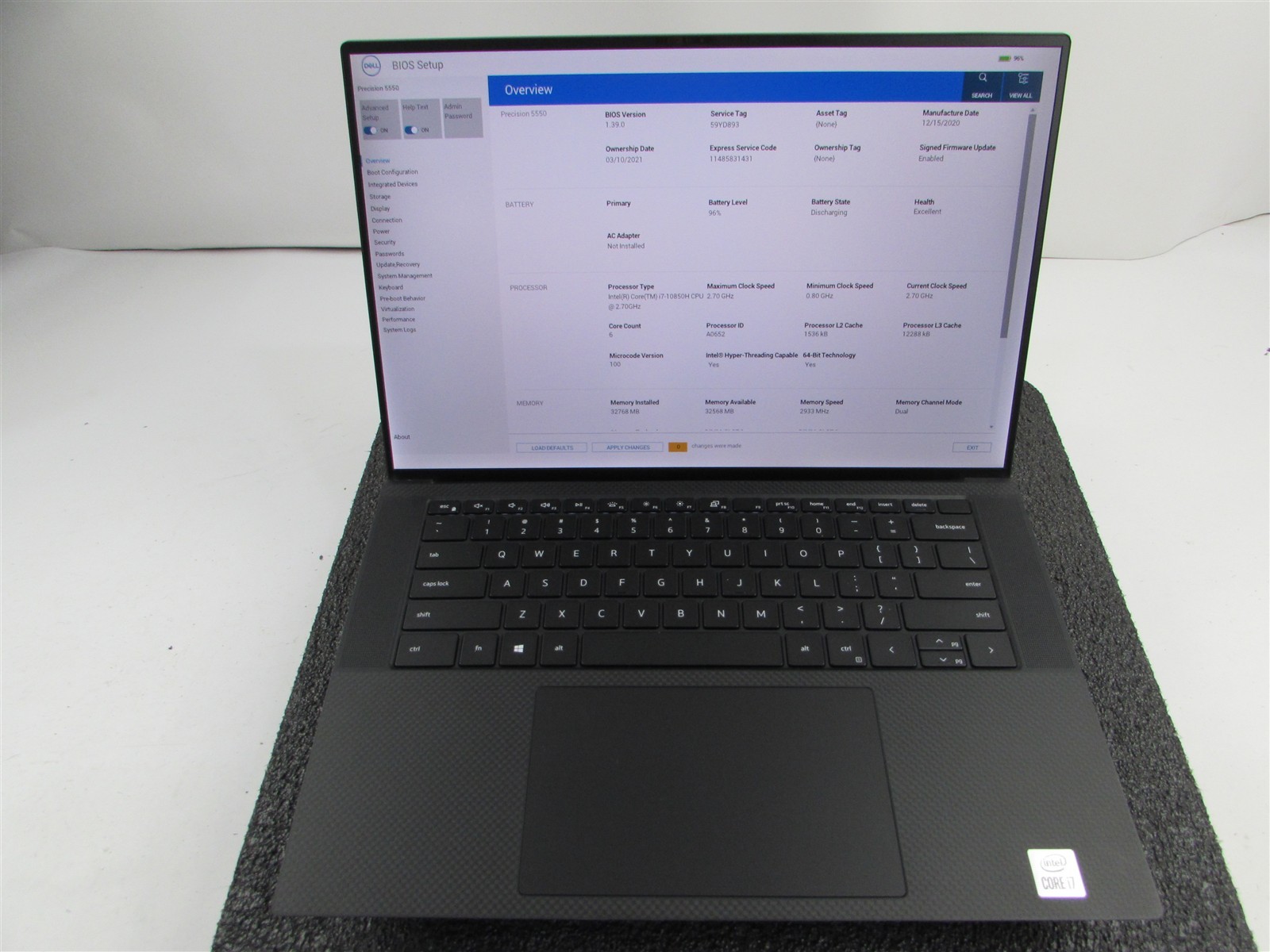 DELL PRECISION 5550 1920X1200 FHD CORE I7-10850H 512GB SSD 32GB RAM T1000 WIN 11