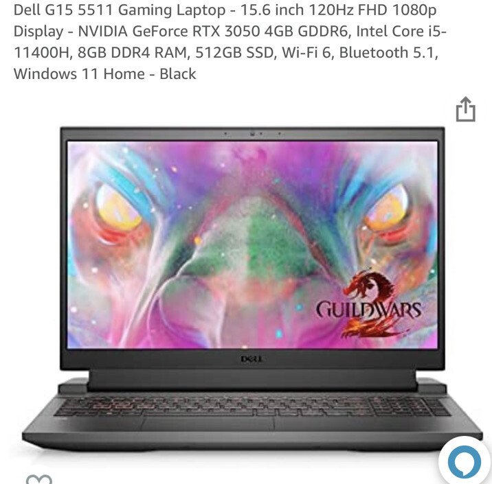 Dell G15 5511 15.6″ (512GB SSD, Intel Core i5-11400H, 2.70GHz, 8GB RAM)…