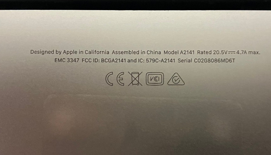 Apple MacBook Pro A2141 16″ Radeon 5500M 2.4GHz Intel Core i9-9980HK 64GB 1TB