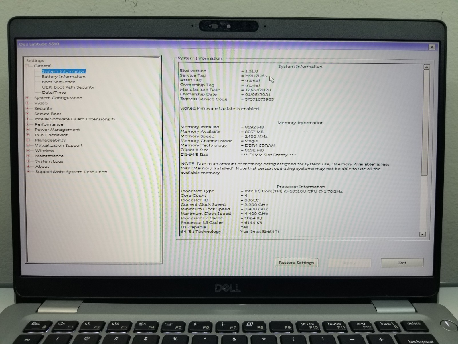Dell Latitude 5310 13.3″ FHD i5-10310U 1.7GHz 8GB RAM 256GB NVMe Win11Pro NO AC