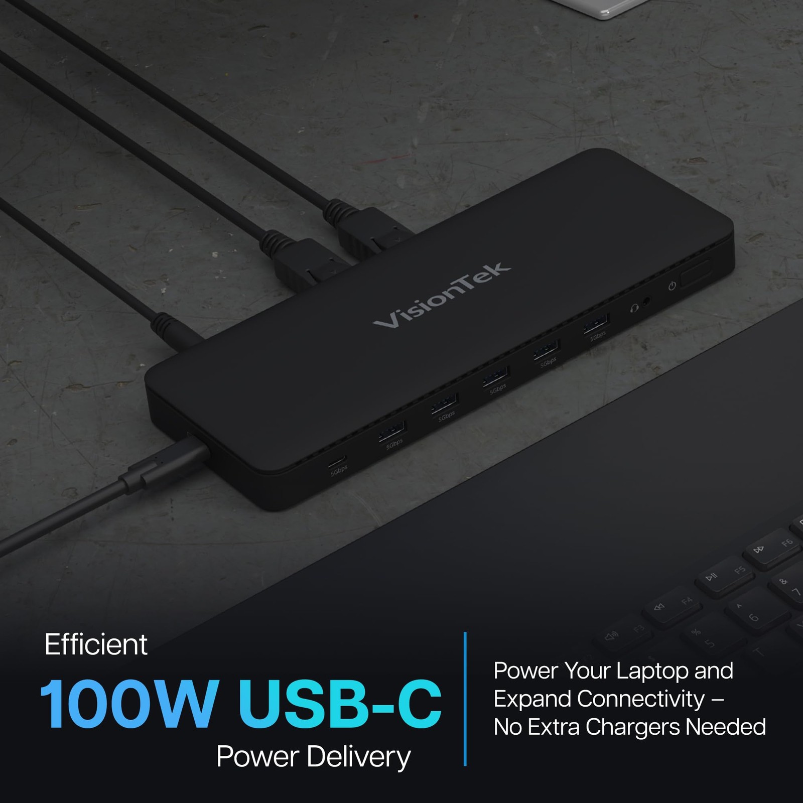 VisionTek VT4600DL Universal Dual 4K Docking Station 100W Charging (USB-A, USB-C