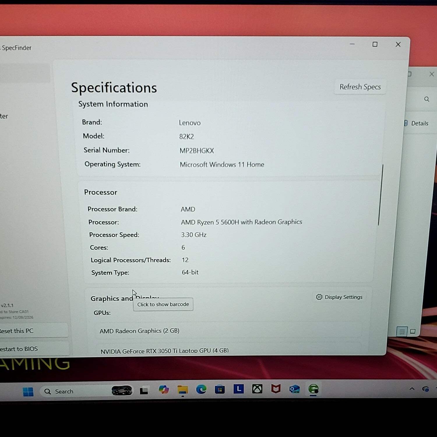 Lenovo IdeaPad Gaming 3 15.6″ Ryzen 5 5600H 8GB256GB 8GB GeForce RTX 3050 Ti