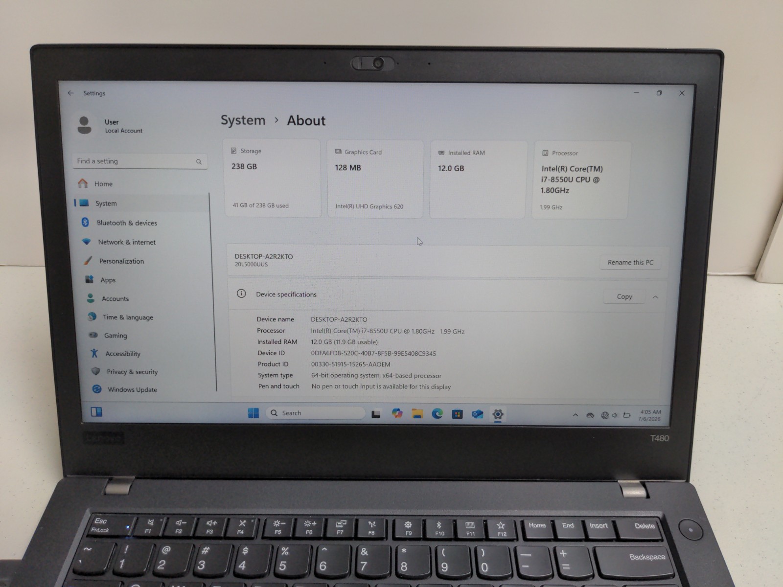 Lenovo Thinkpad T480 – i7-8550U, 12GB RAM, 256GB SSD, 1080p [Read]