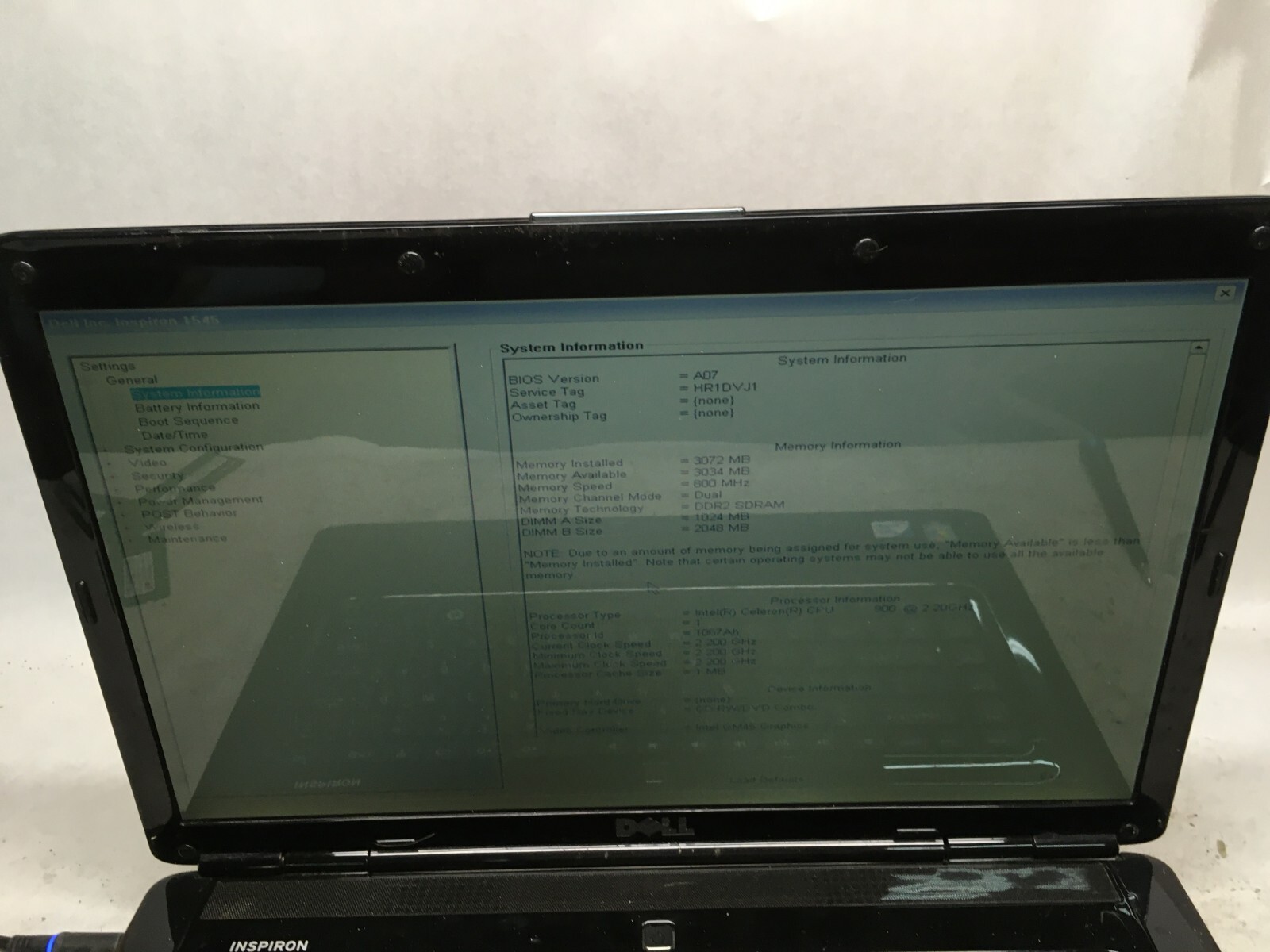 Dell Inspiron 1545 15″ (AS IS) Intel Celeron 900 @ 2.2 GHz – JZ